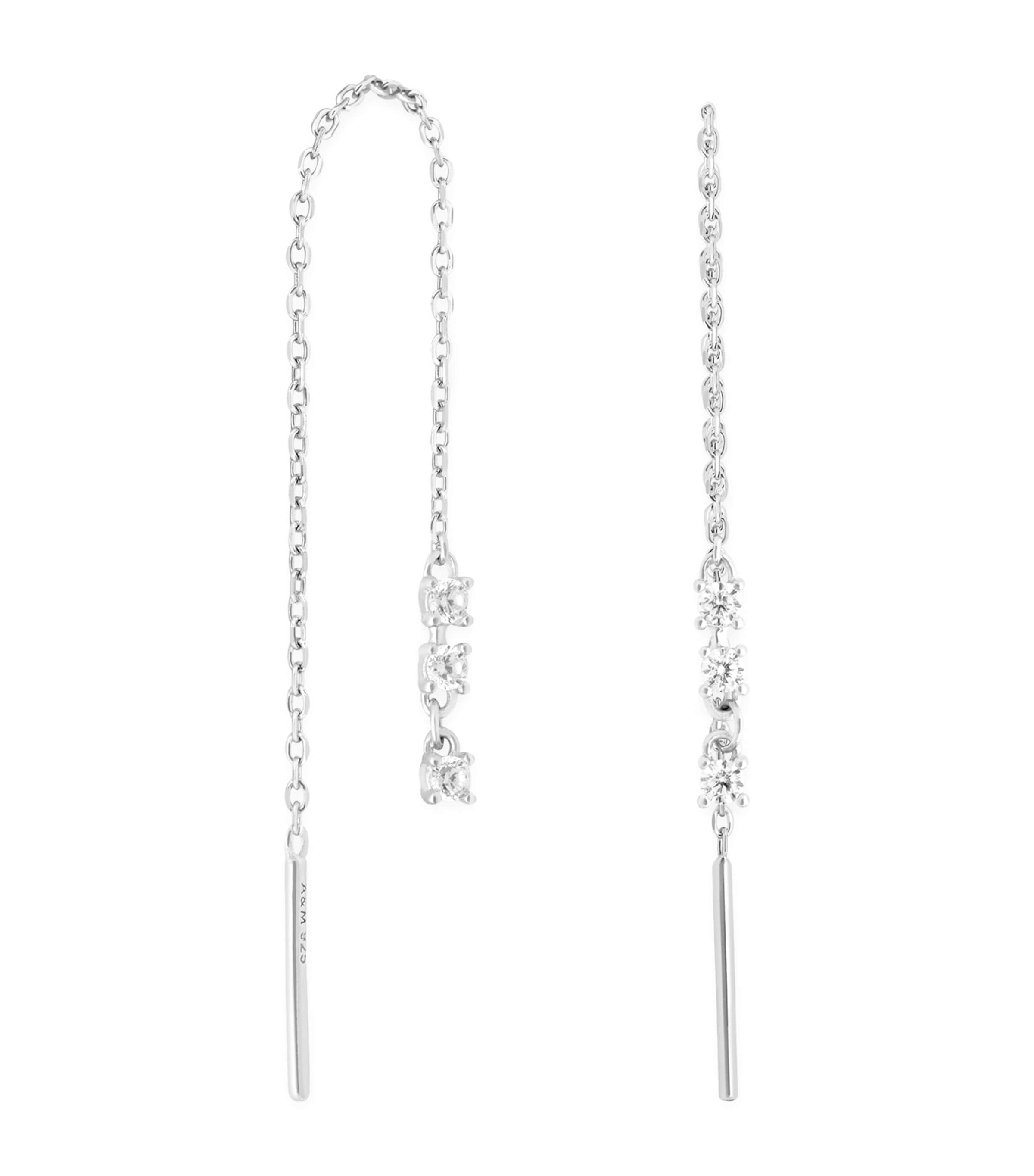 Rhodium-Plated Silver and Crystal Drop Earrings
