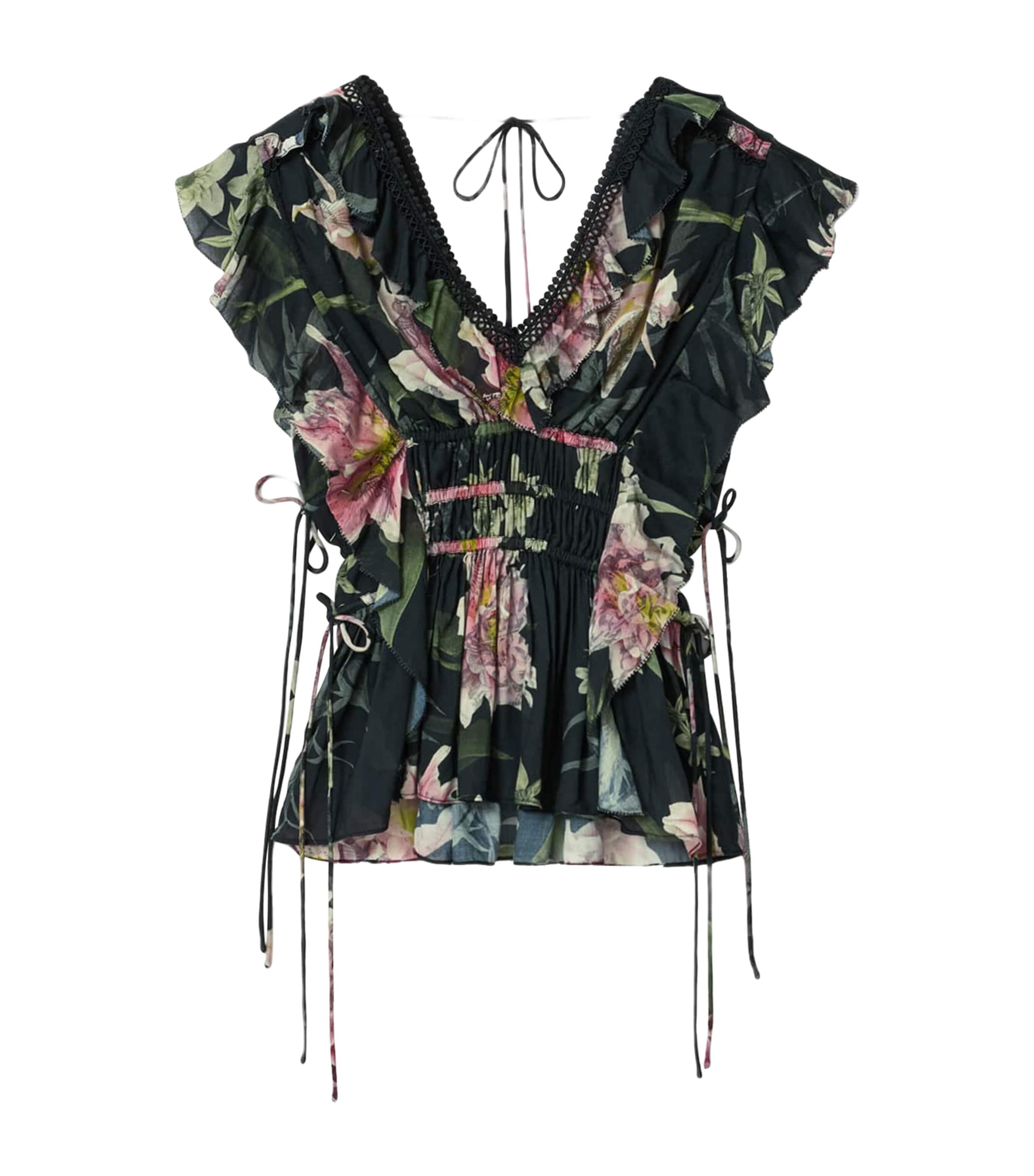 AllSaints Womens Floral Canto Top Crystal Black
