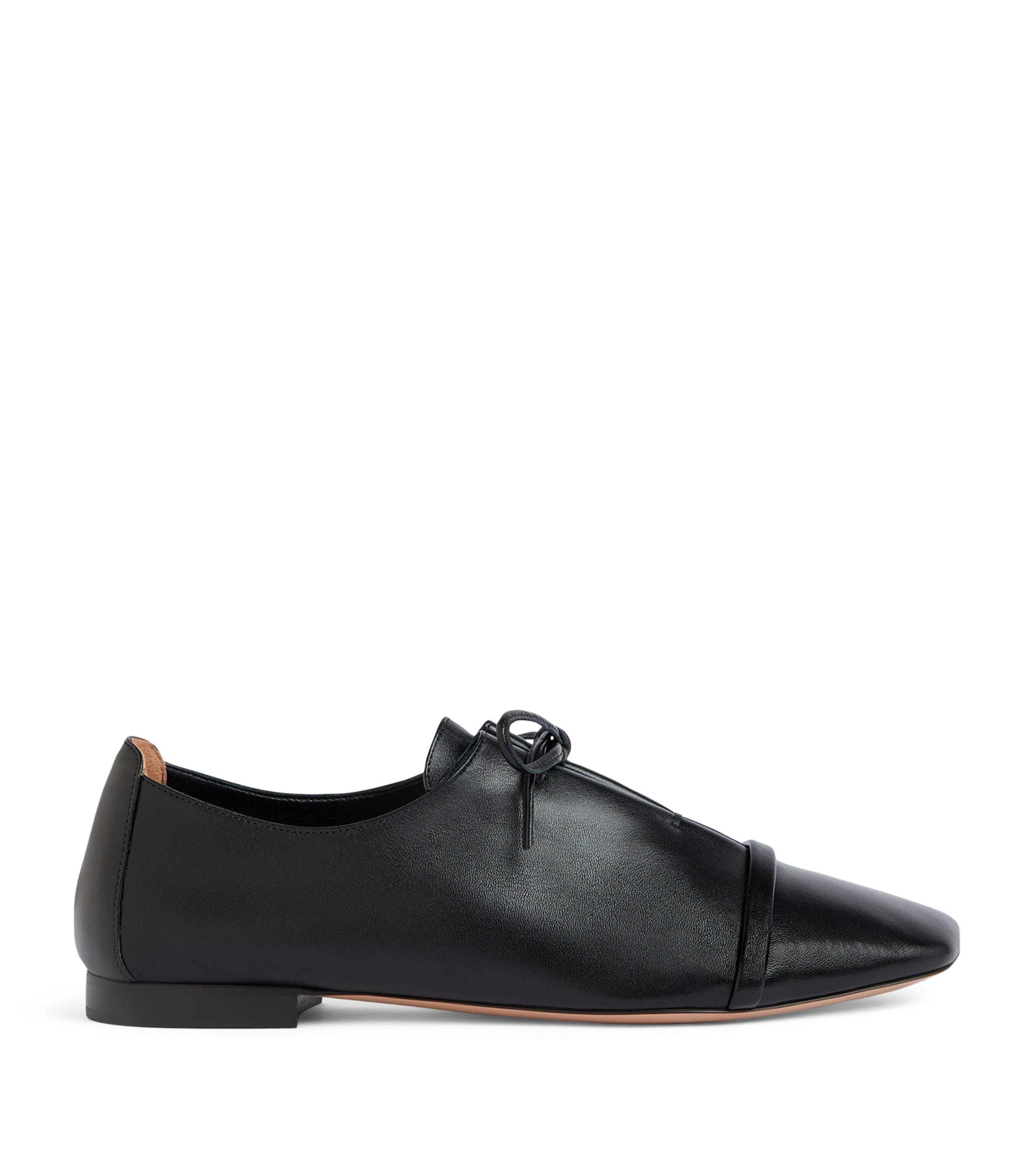 Malone Souliers Nappa Leather Lace-Up Jean Flats Black