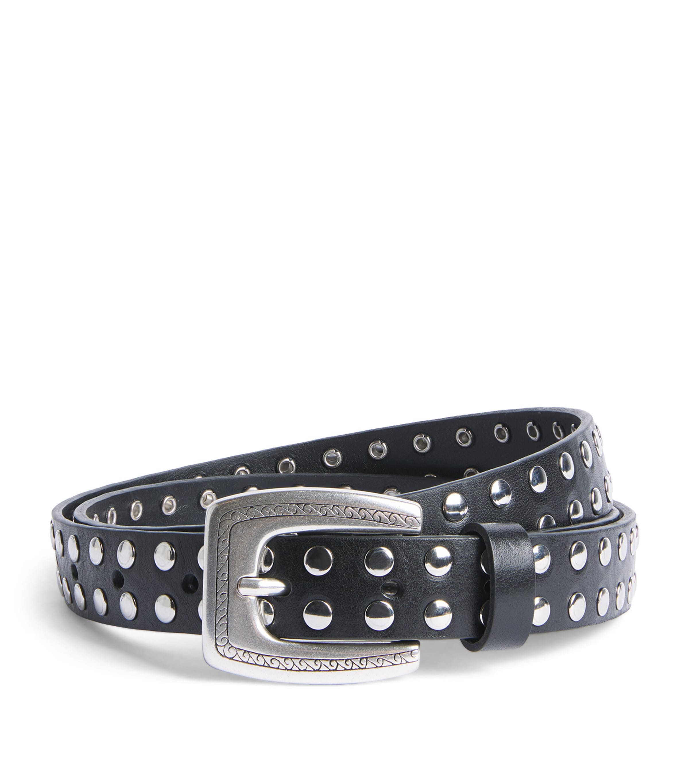 Molebo Leather Studded Western Belt Black Leather