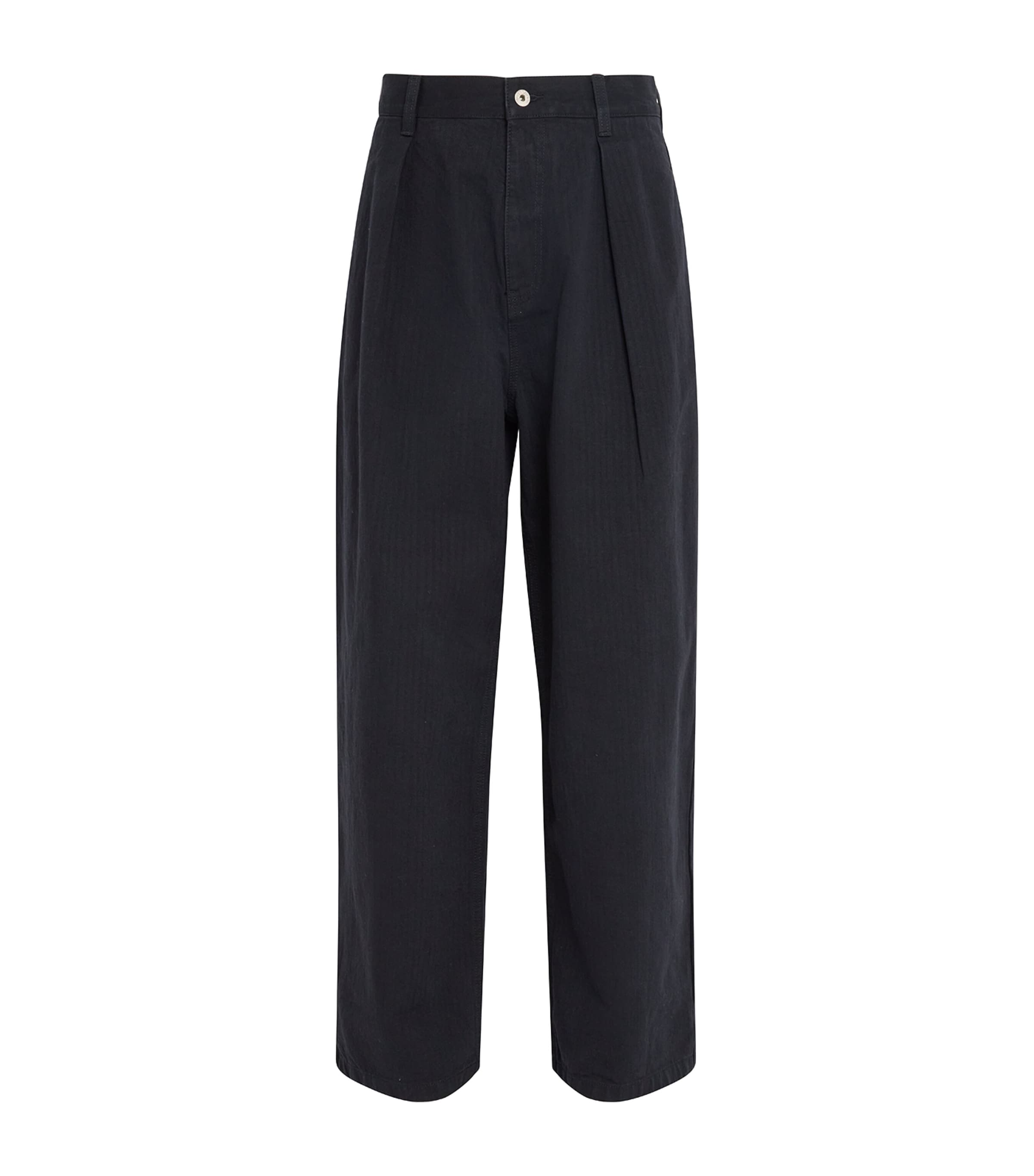 JW Anderson Mens Cotton Pleated Trousers Black