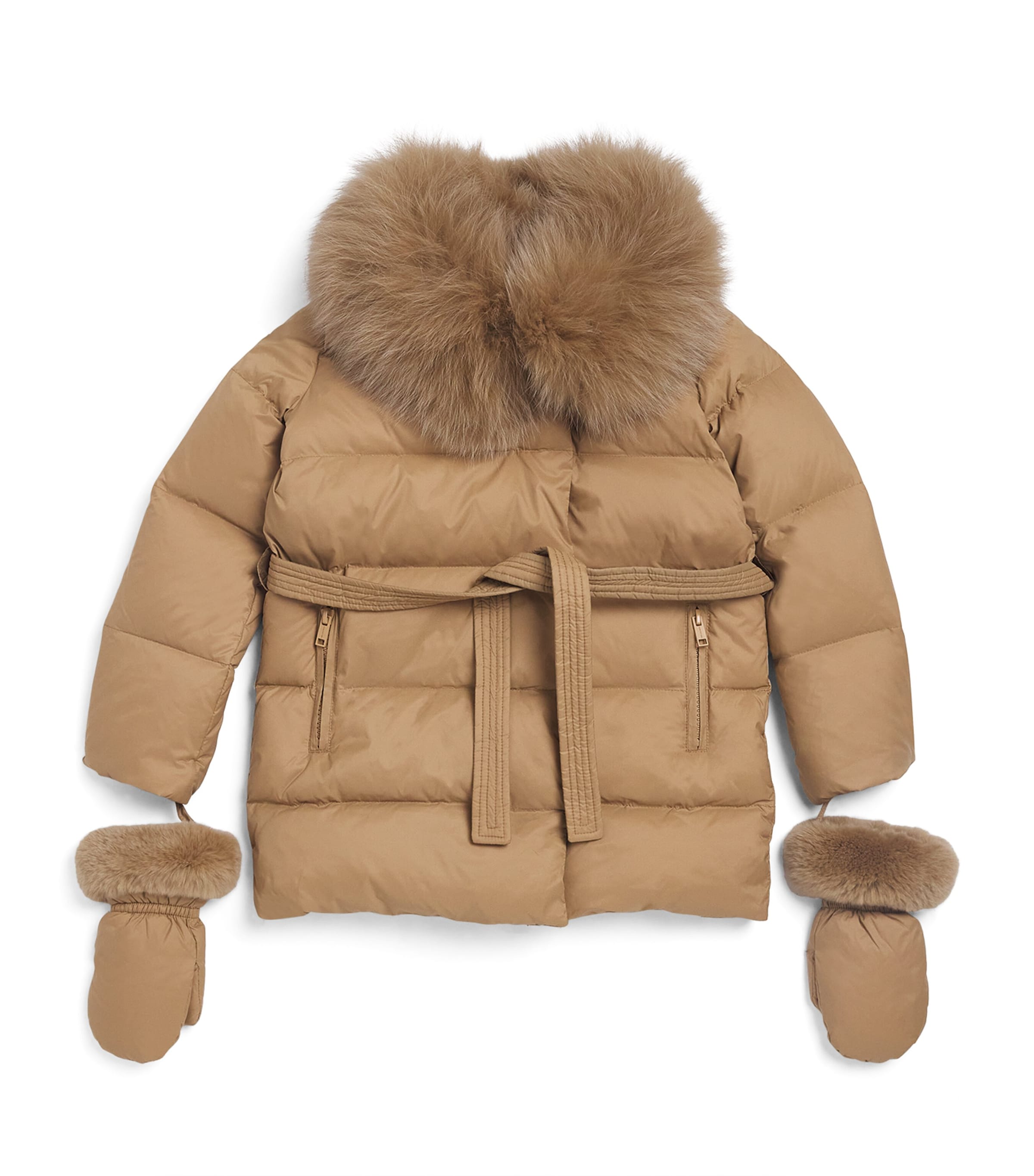 Fur-Trim Down Puffer Jacket with Mittens (6 Years)