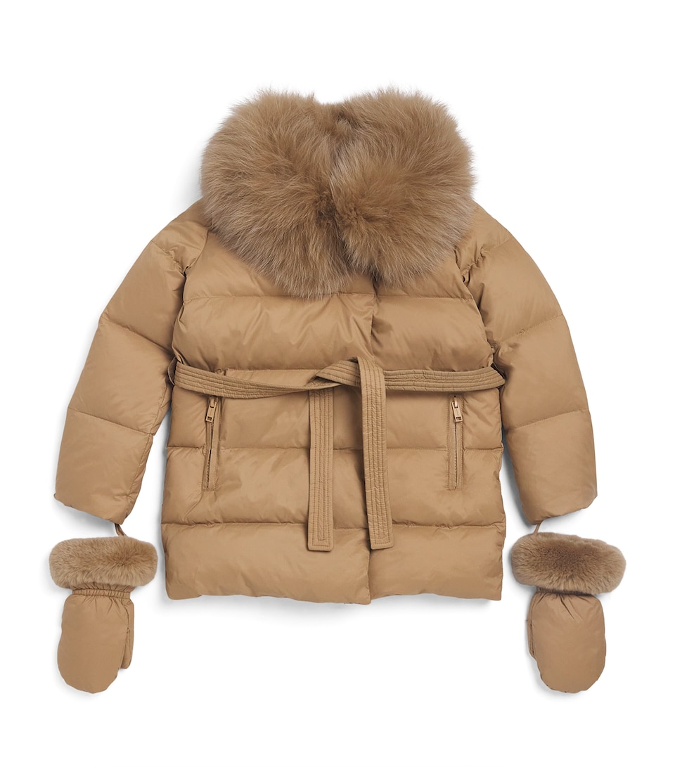 Fur-Trim Down Puffer Jacket with Mittens (6 Years)