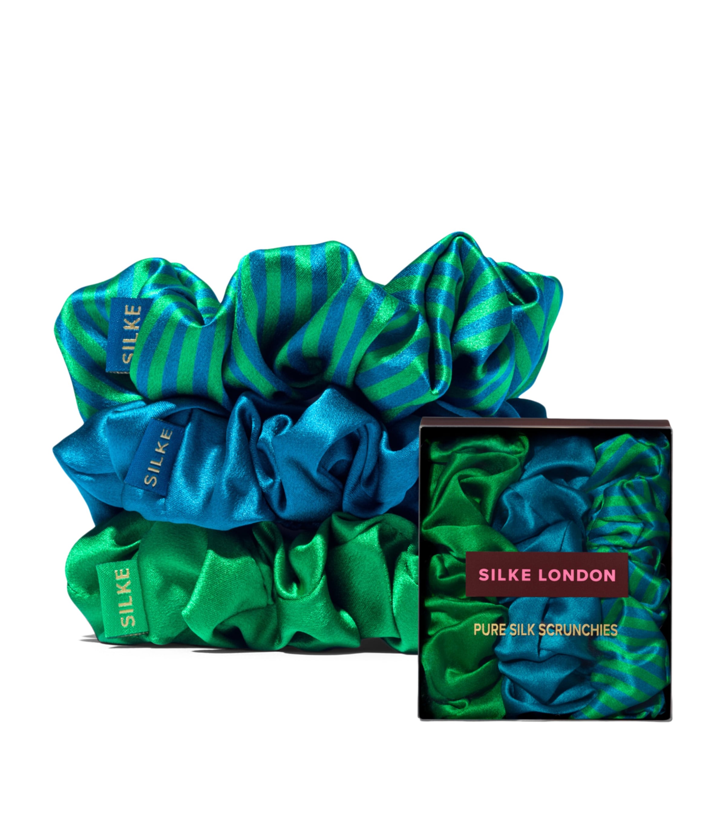 SILKE Mulberry Silk Hair Scrunchies (Set of 3) Isla Pack Blue And Green