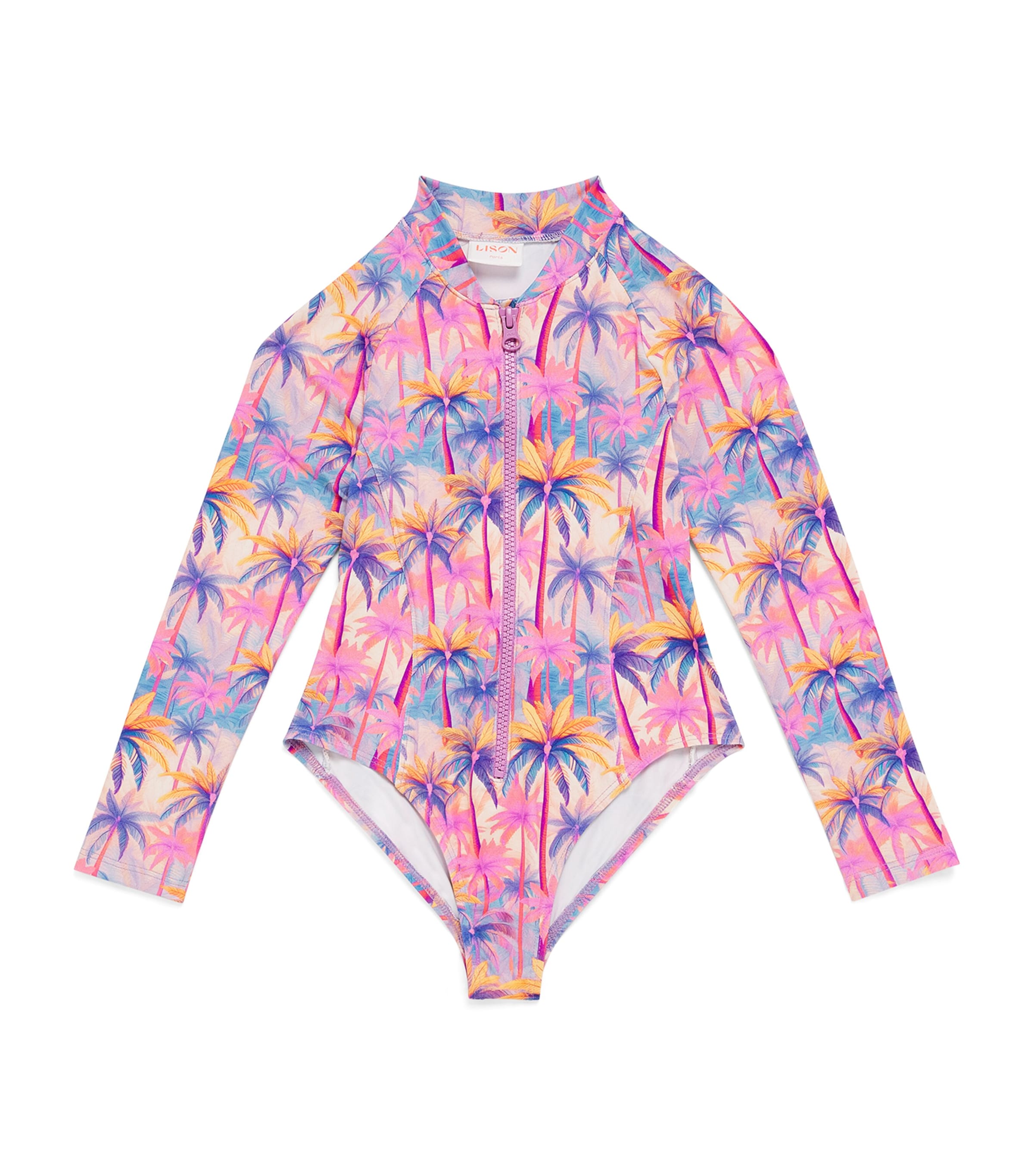 Lison Paris Zip-Up Malibu Swimsuit (6-14 Years) Pink / Coral / Blue