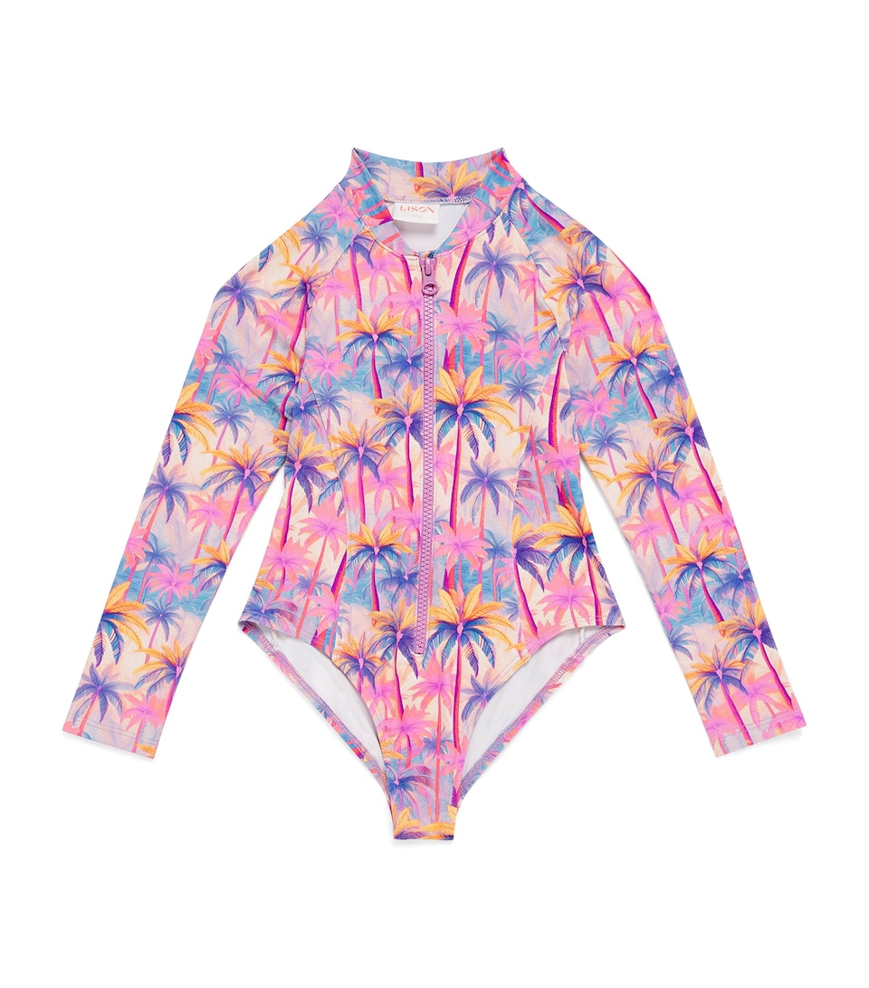 Lison Paris Zip-Up Malibu Swimsuit (6-14 Years) Pink / Coral / Blue