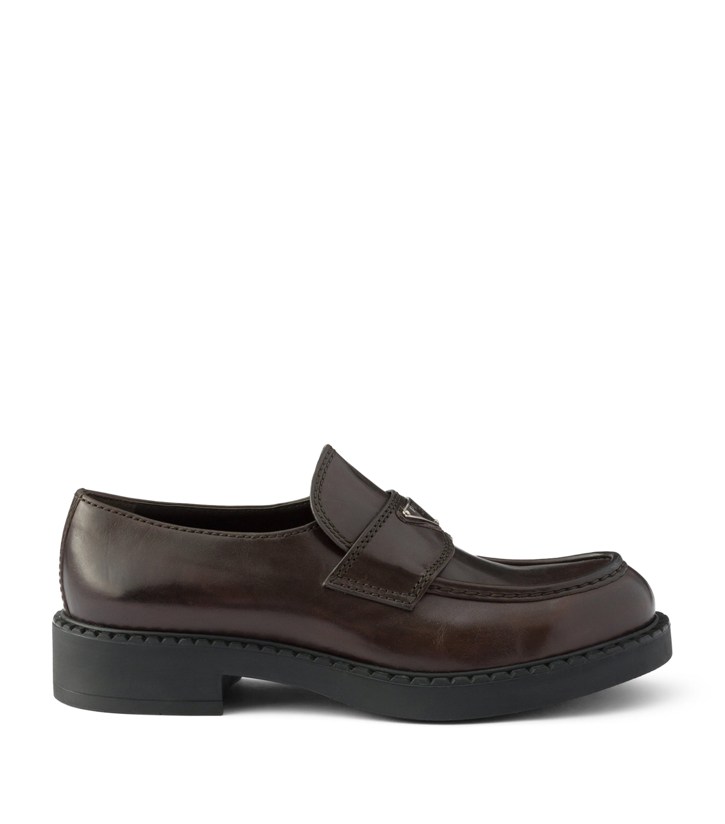 Prada Aged Leather Chunky Loafers Brown
