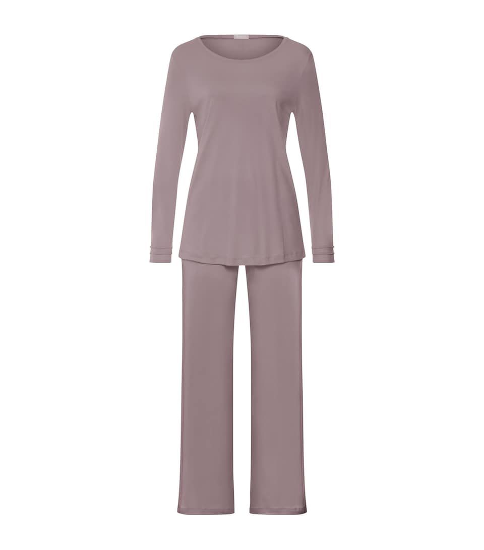 Hanro Womens Cotton Long-Sleeve Pyjama Set Stormy Rose