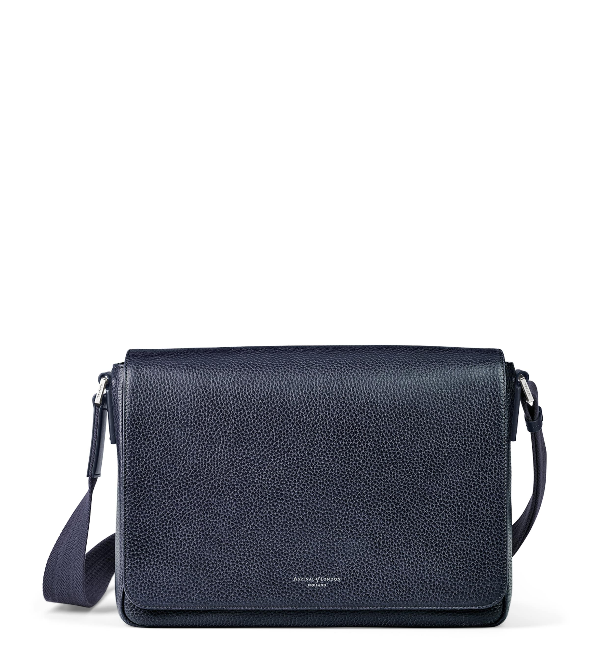 Aspinal Of London Leather Reporter Messenger Bag Navy