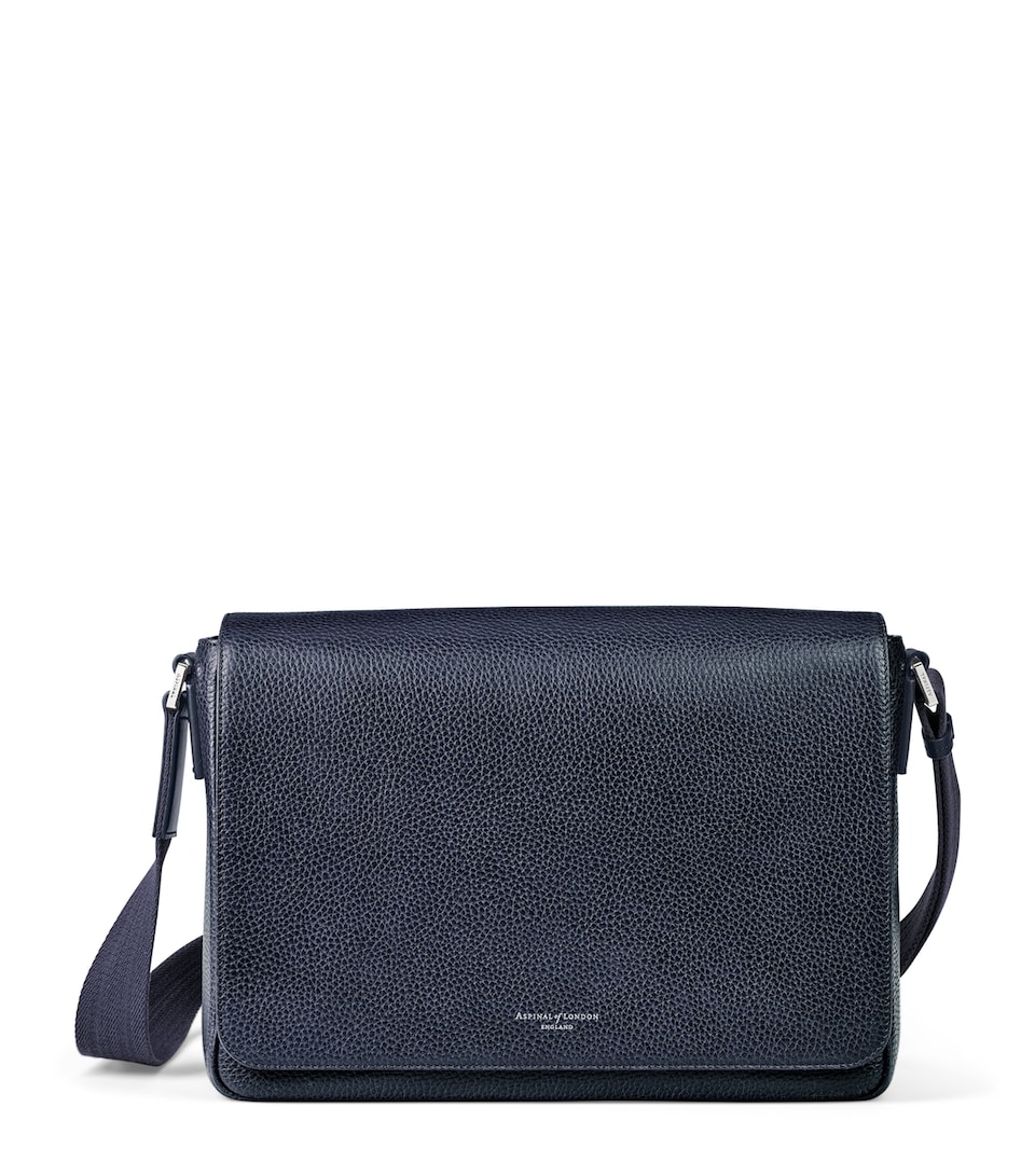 Aspinal Of London Leather Reporter Messenger Bag Navy