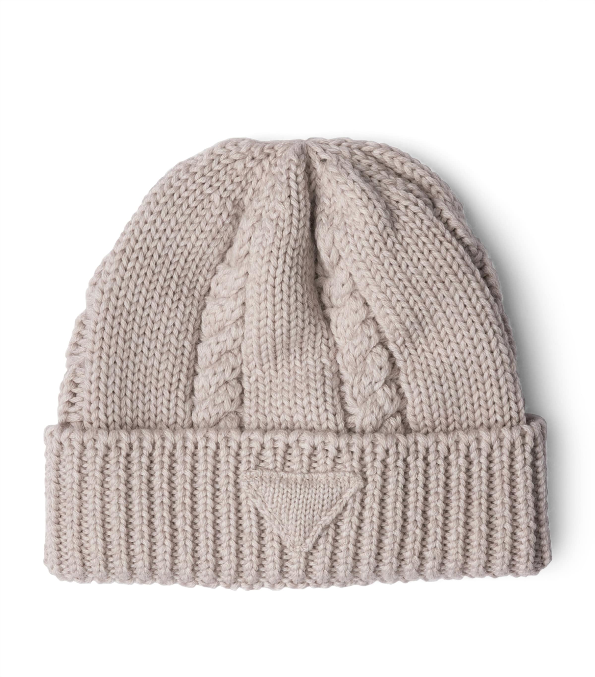 Prada Virgin Wool Triangle Beanie Neutral