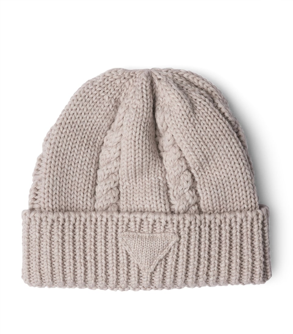 Prada Virgin Wool Triangle Beanie Neutral