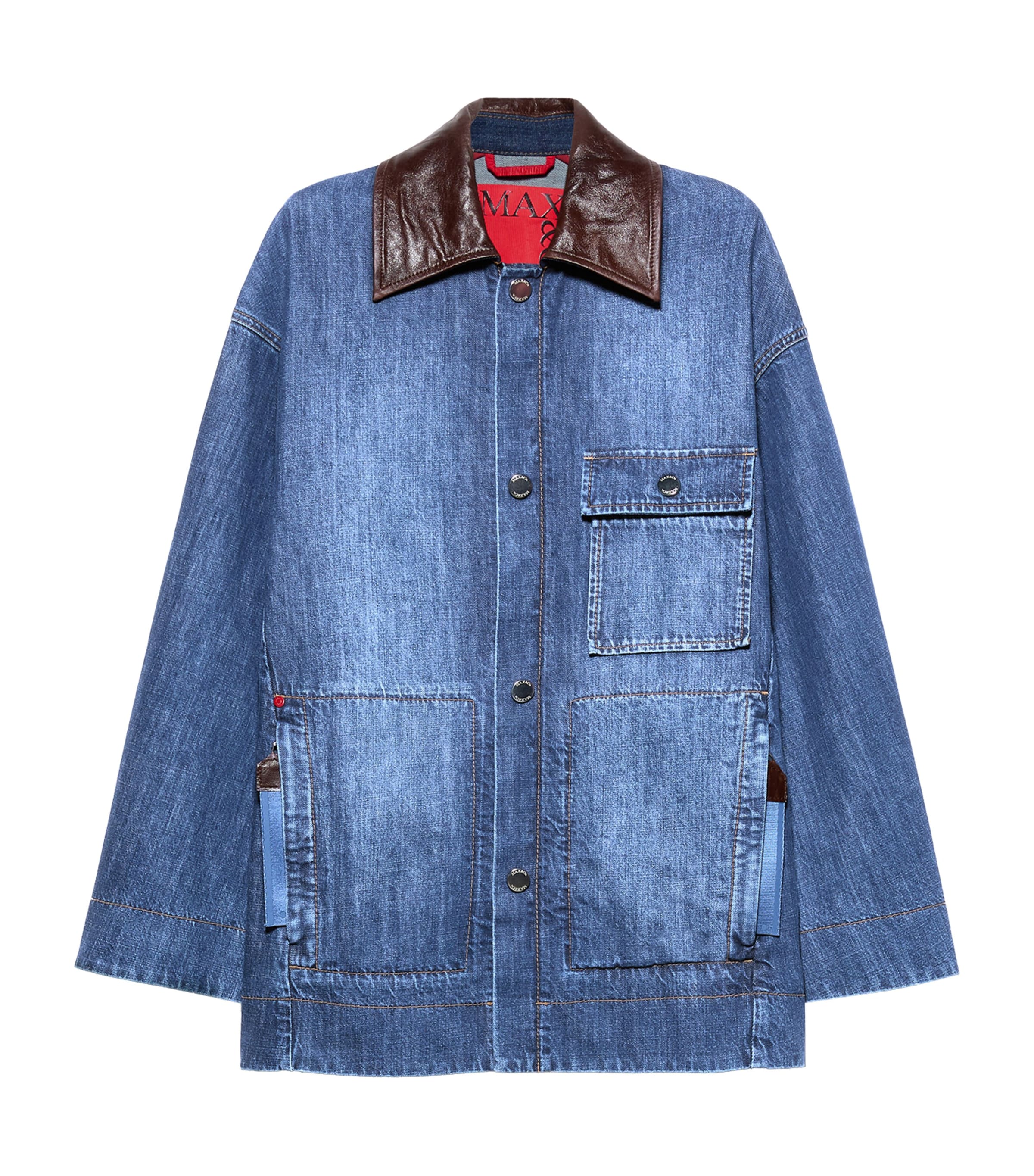 MAX&Co. Womens Denim Contrast Collar Jacket Navy