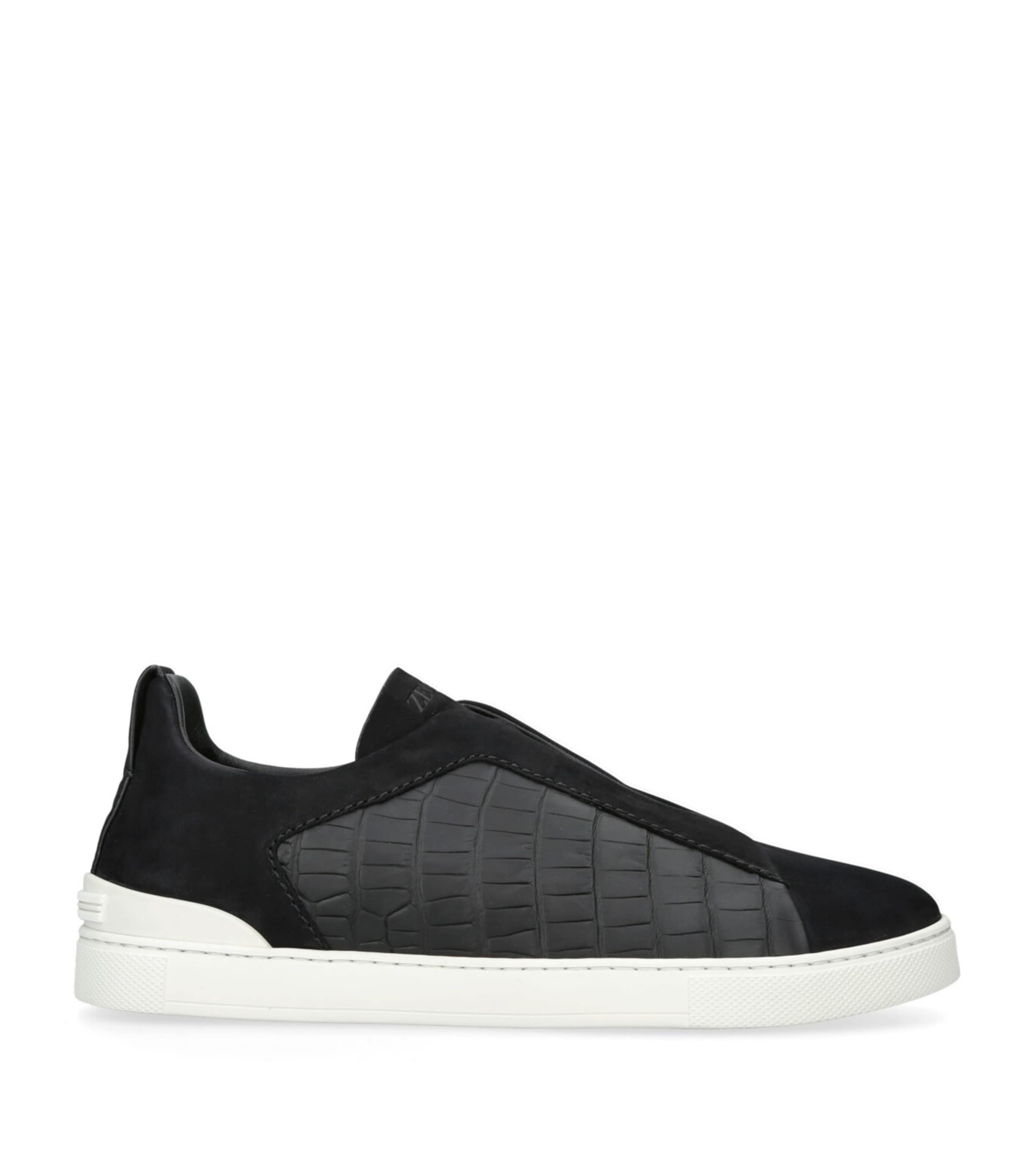 Zegna Crocodile Leather Triple Stitch SECONDSKIN Sneakers Black
