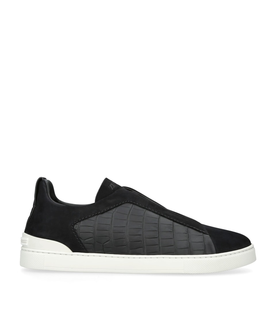 Zegna Crocodile Leather Triple Stitch SECONDSKIN Sneakers Black