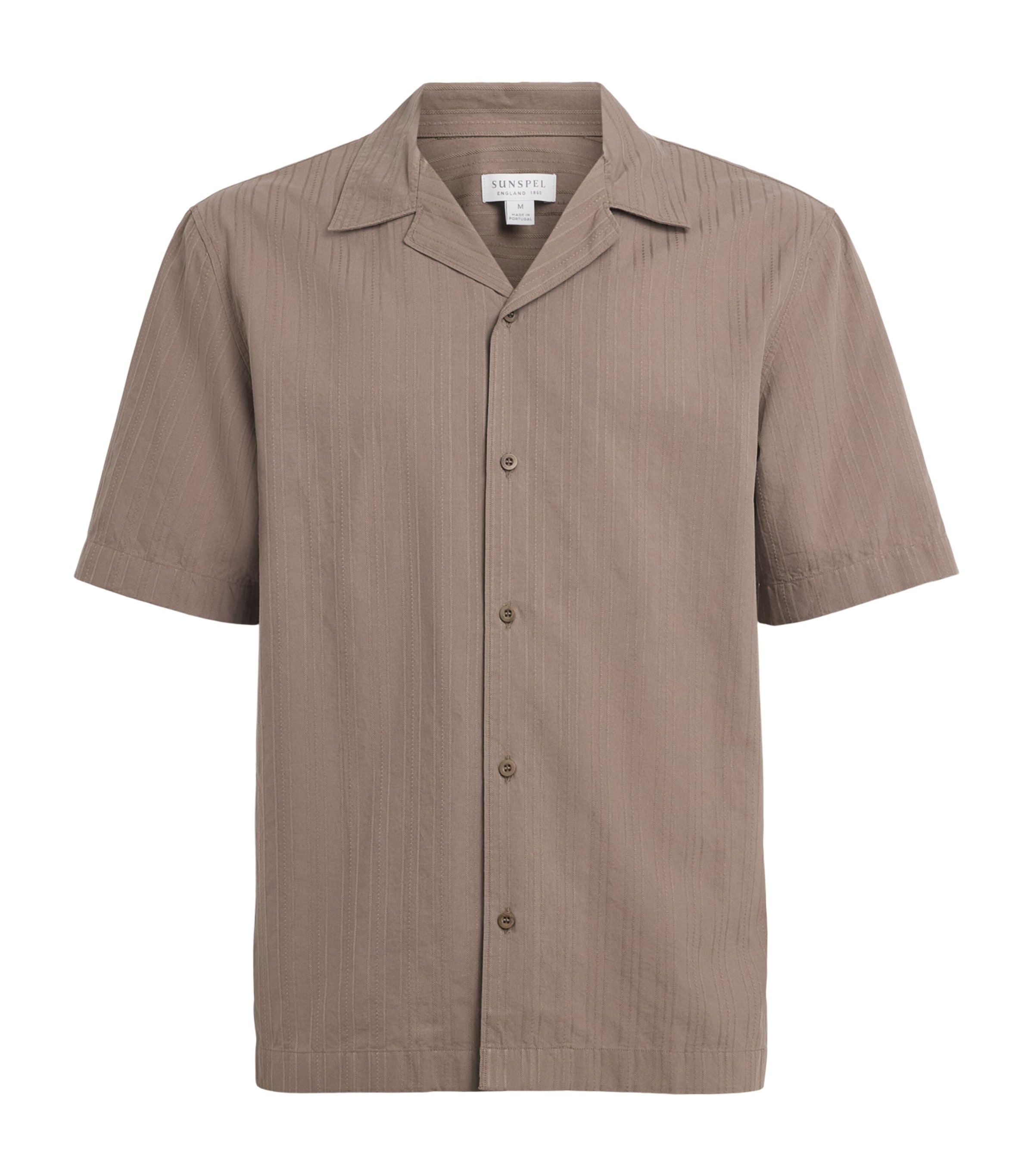 Sunspel Mens Cotton Textured Stripe Shirt Brgr Dark Cedar