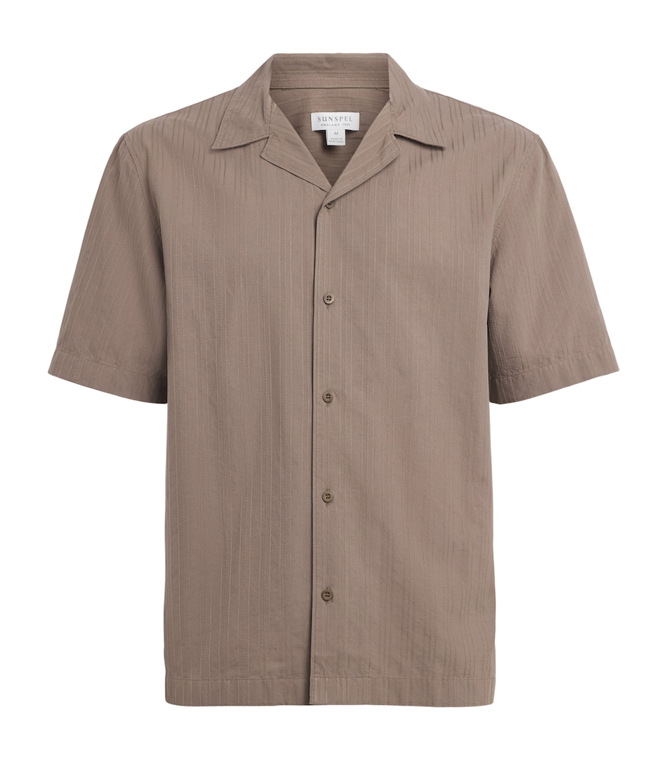 Sunspel Mens Cotton Textured Stripe Shirt Brgr Dark Cedar