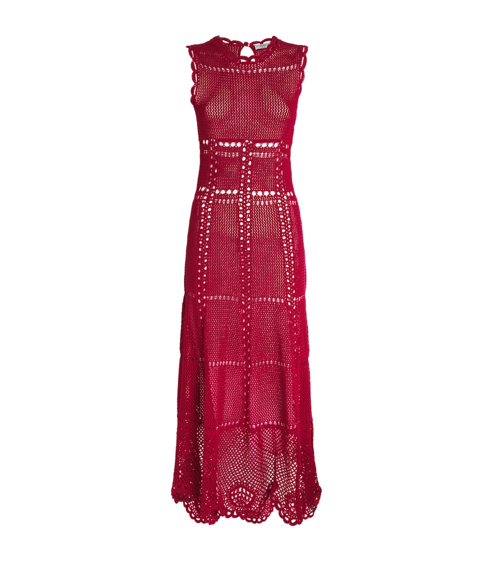 Erdem Womens Cotton Crochet Maxi Dress Ruby Red