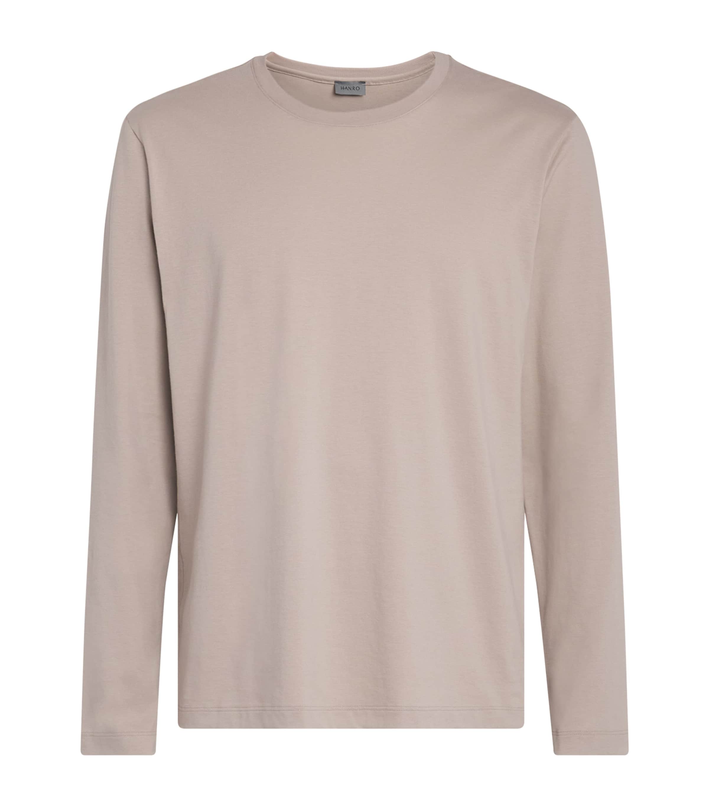 Hanro Mens Cotton Living Long-Sleeve T-Shirt Wooly Beig