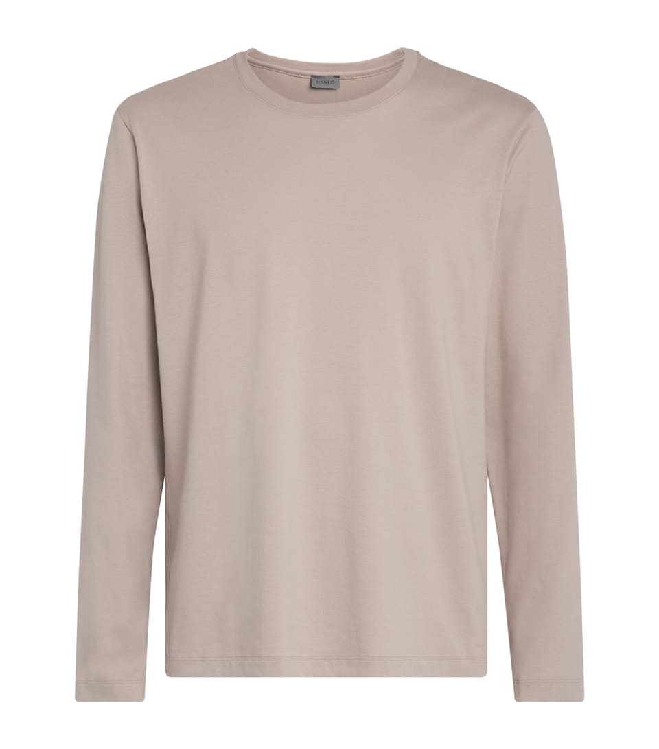 Hanro Mens Cotton Living Long-Sleeve T-Shirt Wooly Beig