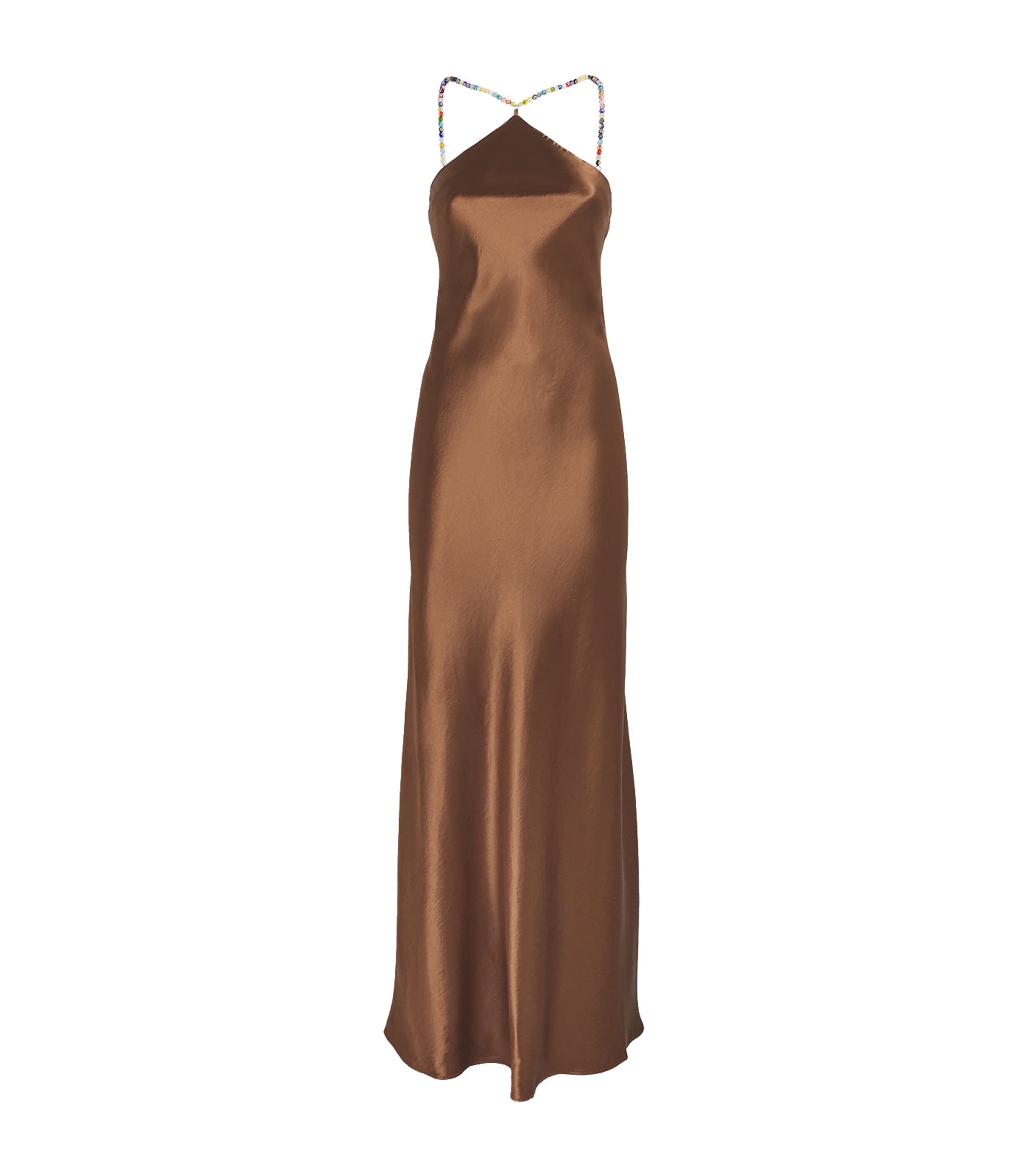 STAUD Womens Satin Cadence Maxi Dress Cigr Cigar