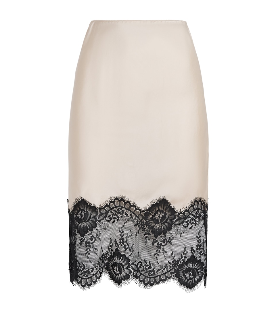 Herskind Womens Satin Lace-Trim Herbert Midi Skirt Creme