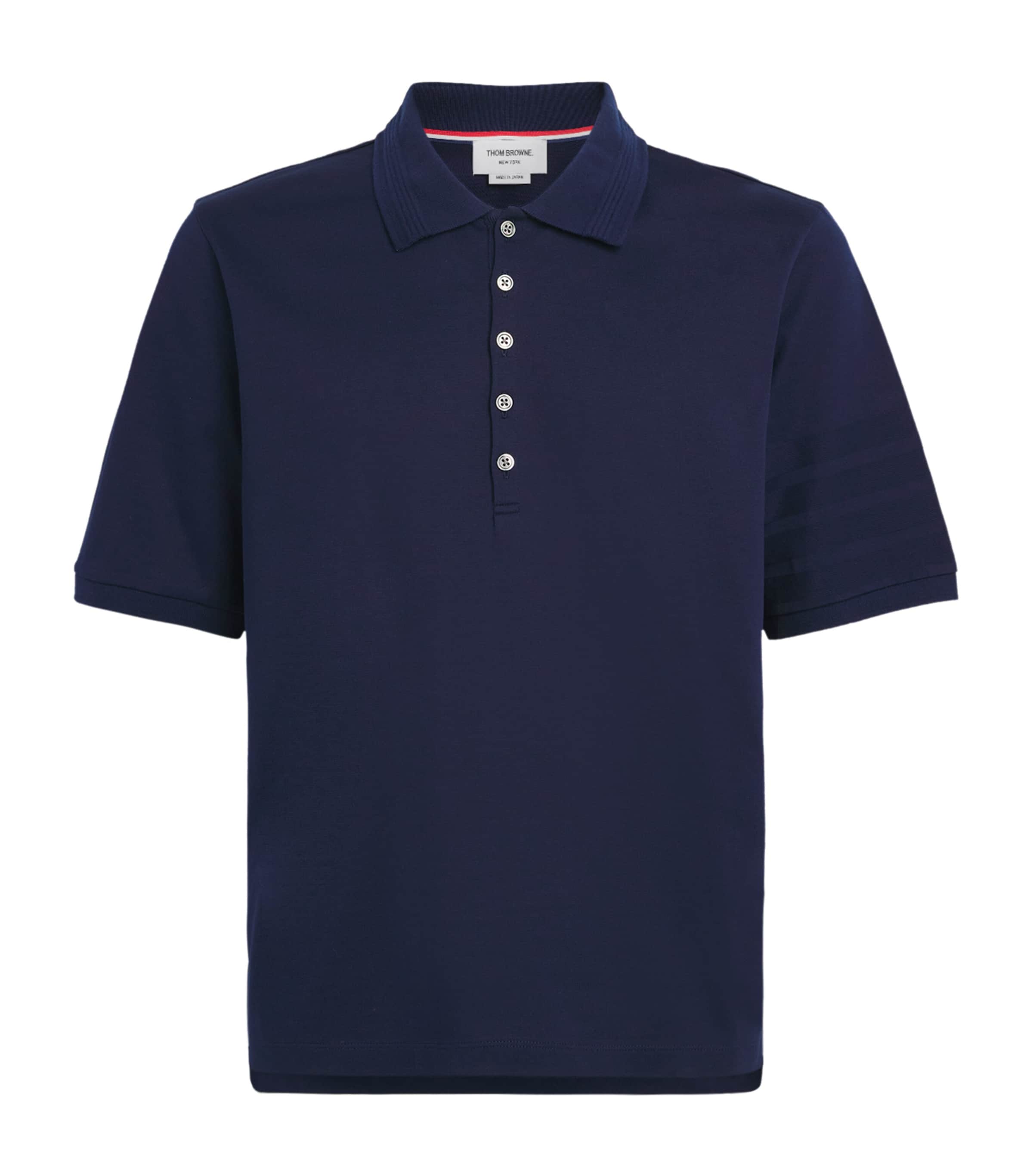 Thom Browne Mens Cotton Milano-Stitch 4-Bar Polo Shirt Navy