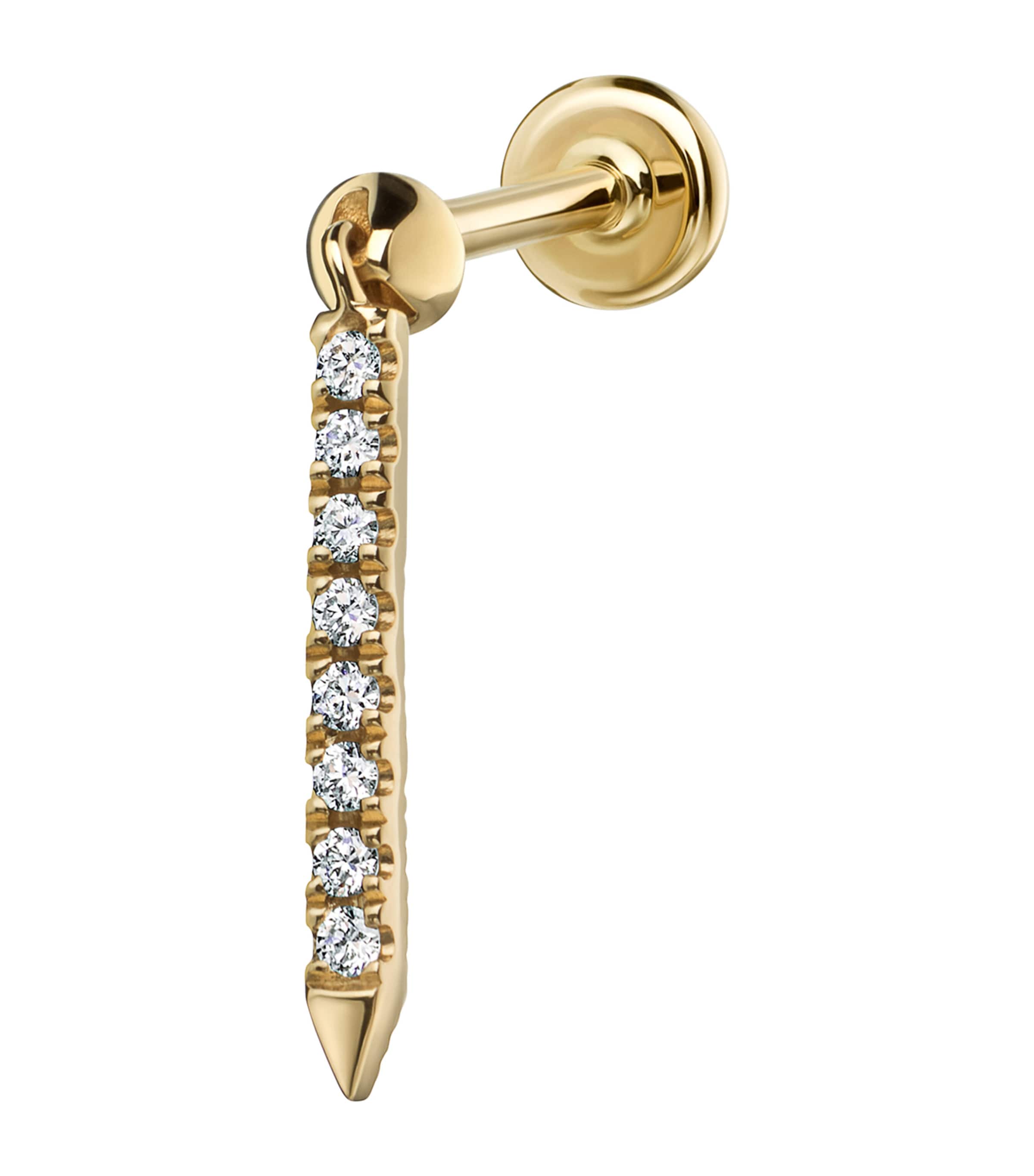 Maria Tash Diamond Eternity Bar Charm Threaded Stud Earring (11mm) Yellow Gold