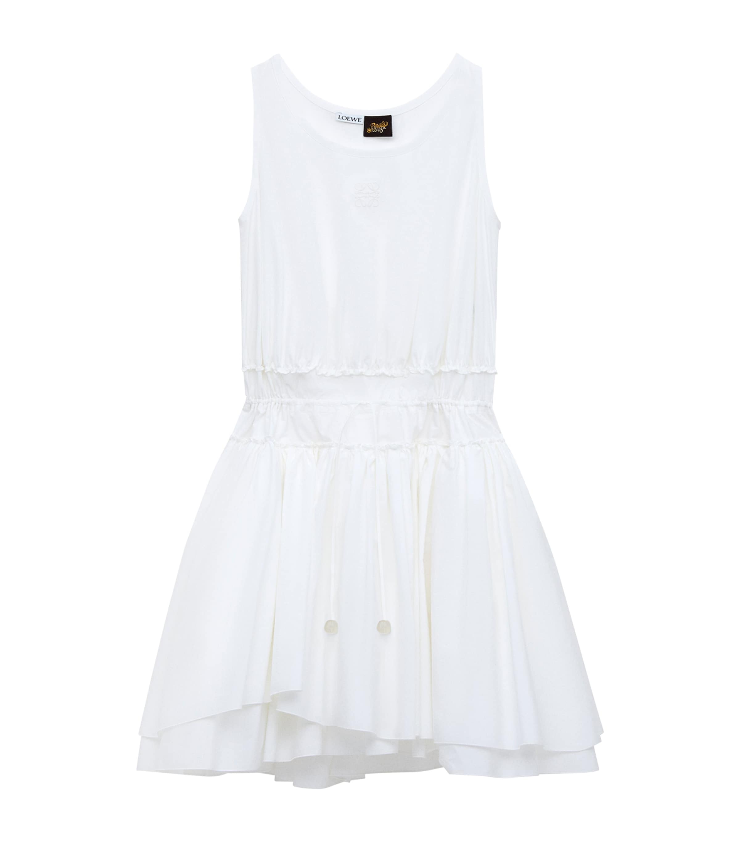 LOEWE Womens x Paula’s Ibiza Cotton Poplin Ruched Mini Dress White