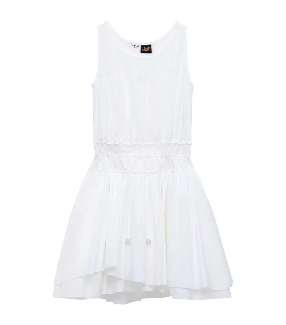 LOEWE Womens x Paula’s Ibiza Cotton Poplin Ruched Mini Dress White
