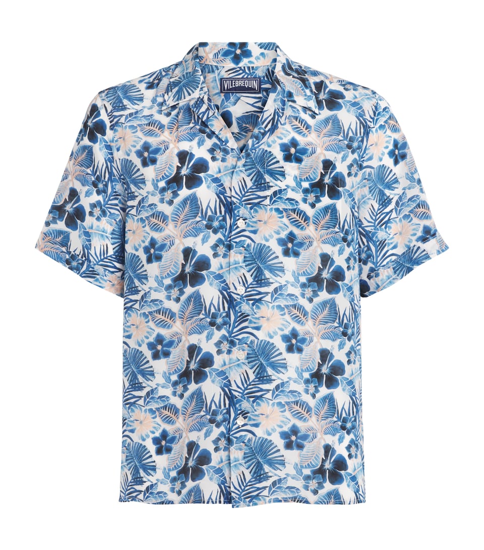 Vilebrequin Mens Island Flowers Printed Shirt Blanc