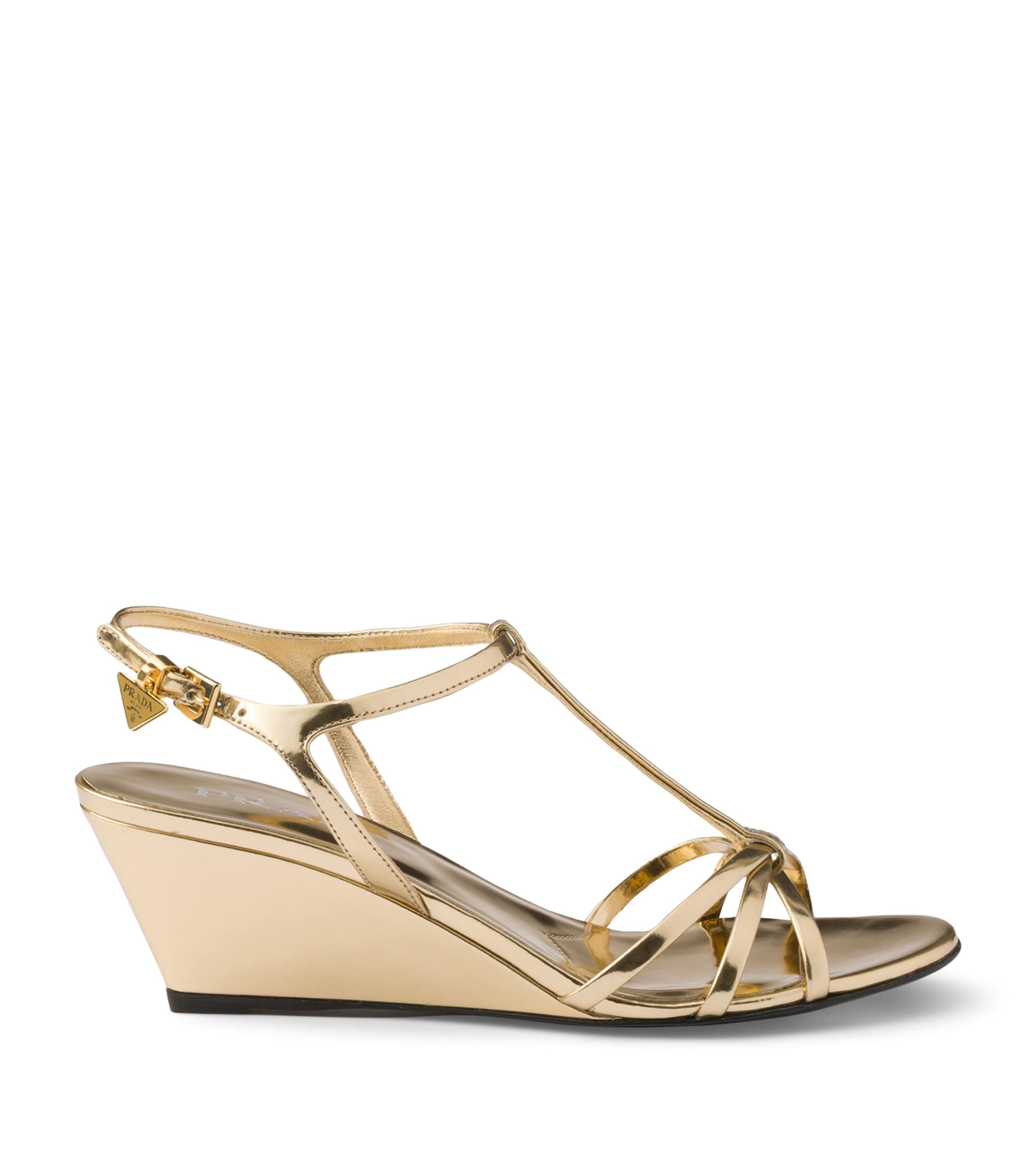 Prada Metallic Leather Wedge Sandals 55