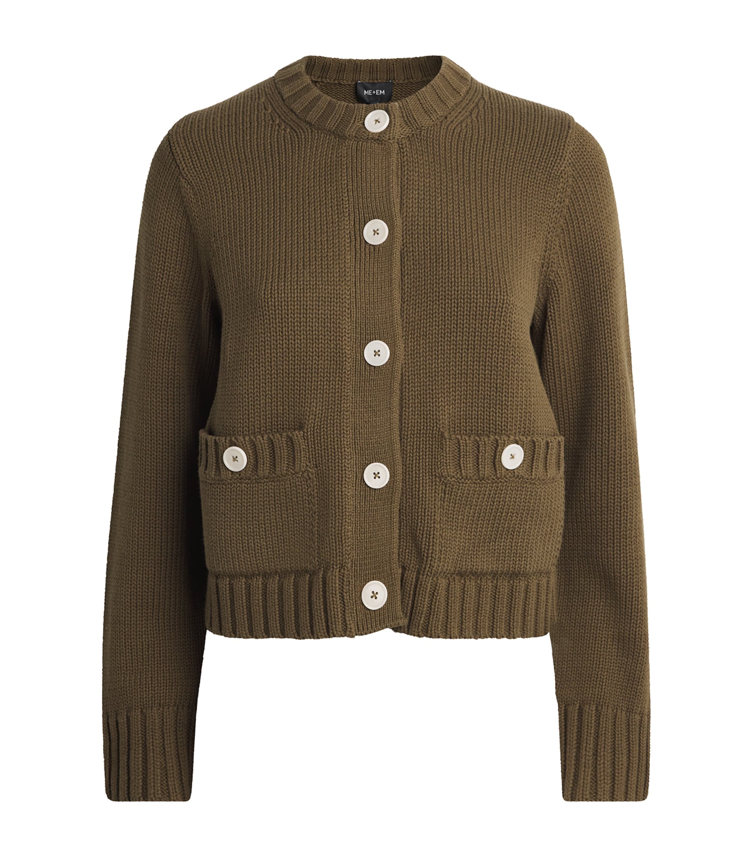 ME+EM Womens Straight Crop Cardigan Olive Green