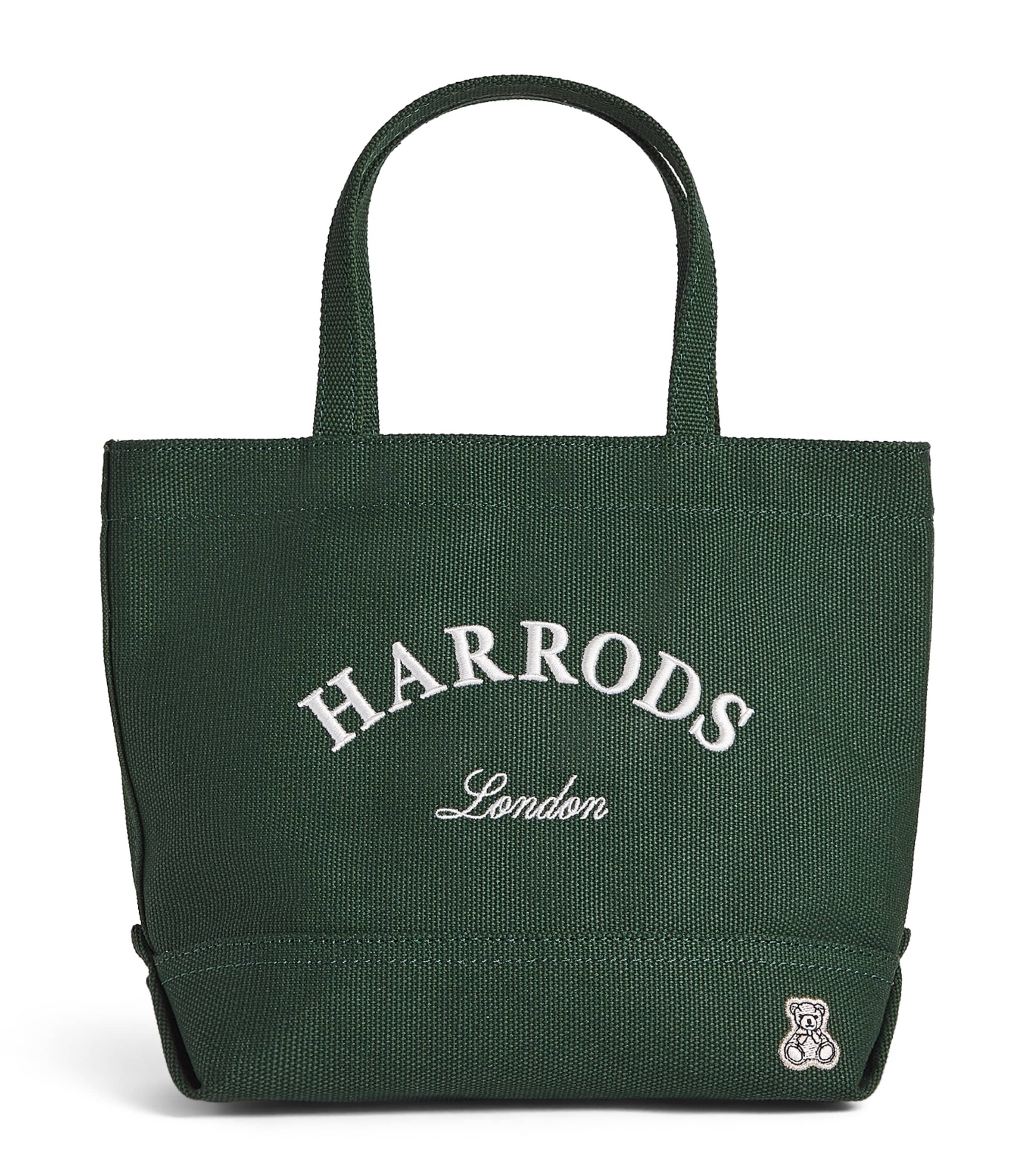 Harrods Small Cotton Embroidered Logo Tote Bag Harrods Green
