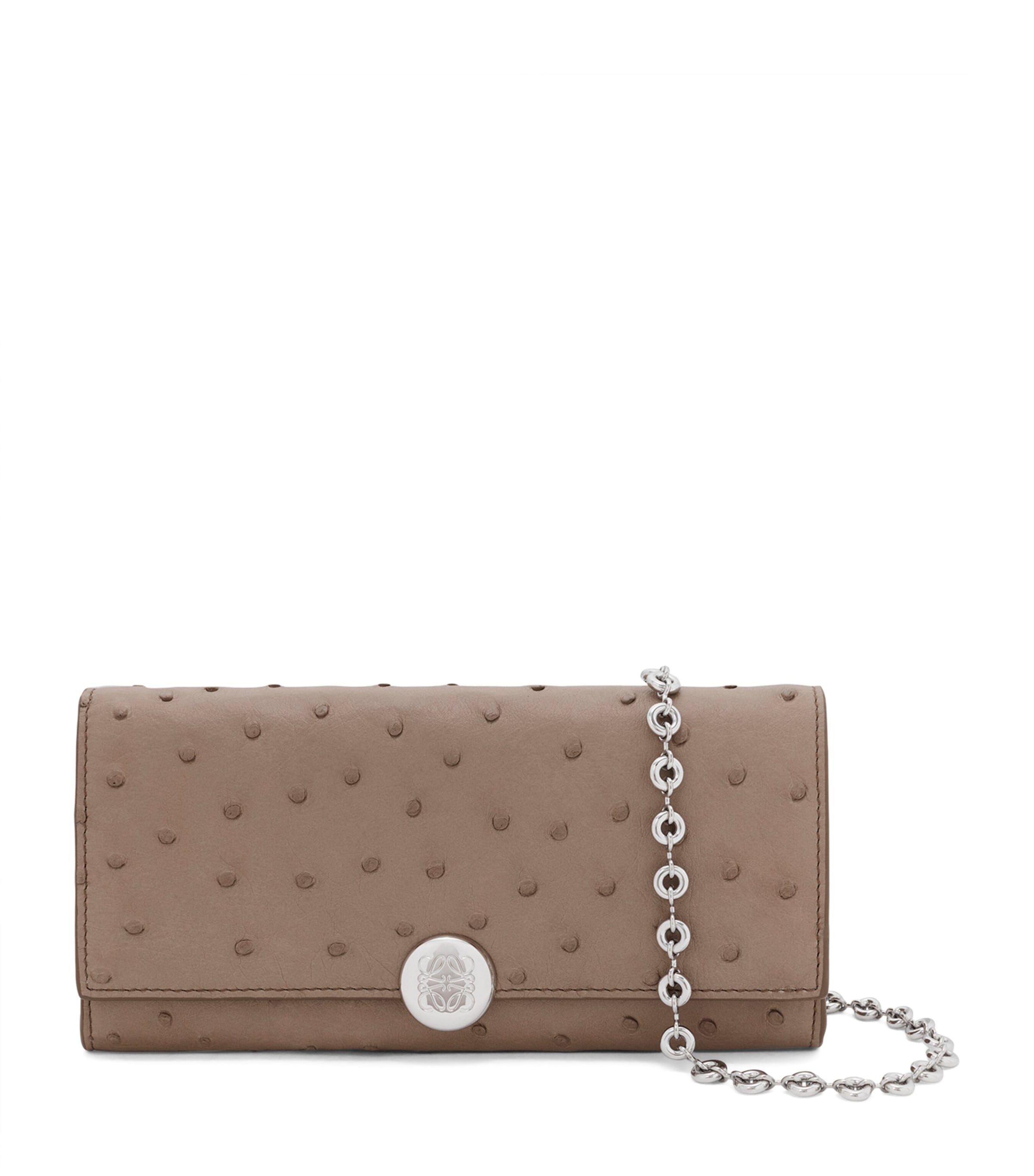 LOEWE Ostrich Leather Pebble Continental Wallet Dark Taupe