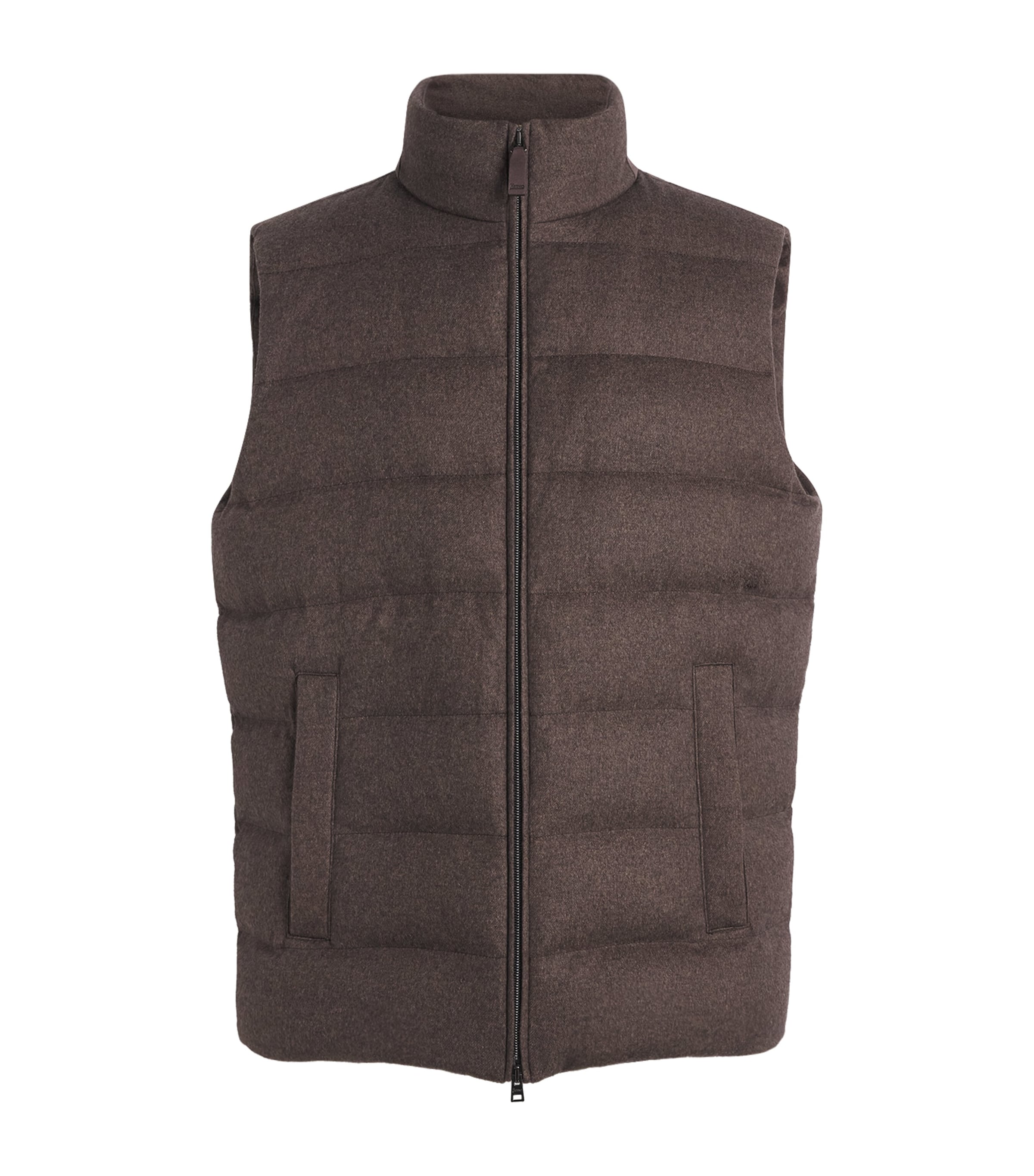 Herno Mens Silk-Cashmere Down Quilted Gilet Marrone Scuro