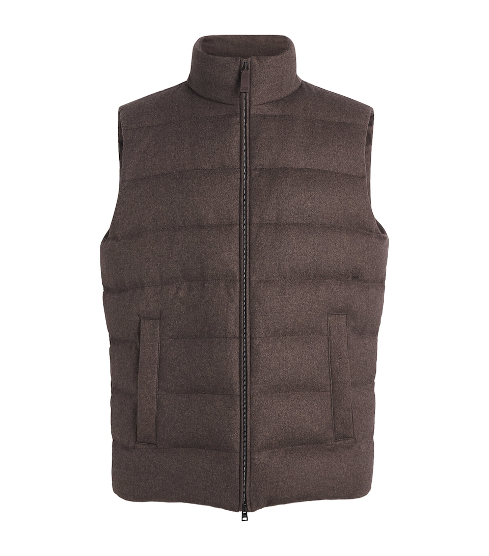 Herno Mens Silk-Cashmere Down Quilted Gilet Marrone Scuro