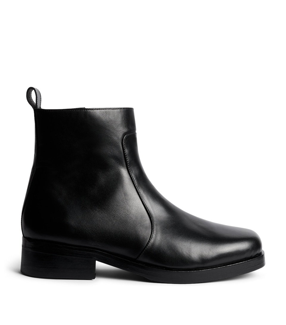 Studio Nicholson Leather Square-Toe Boots Black