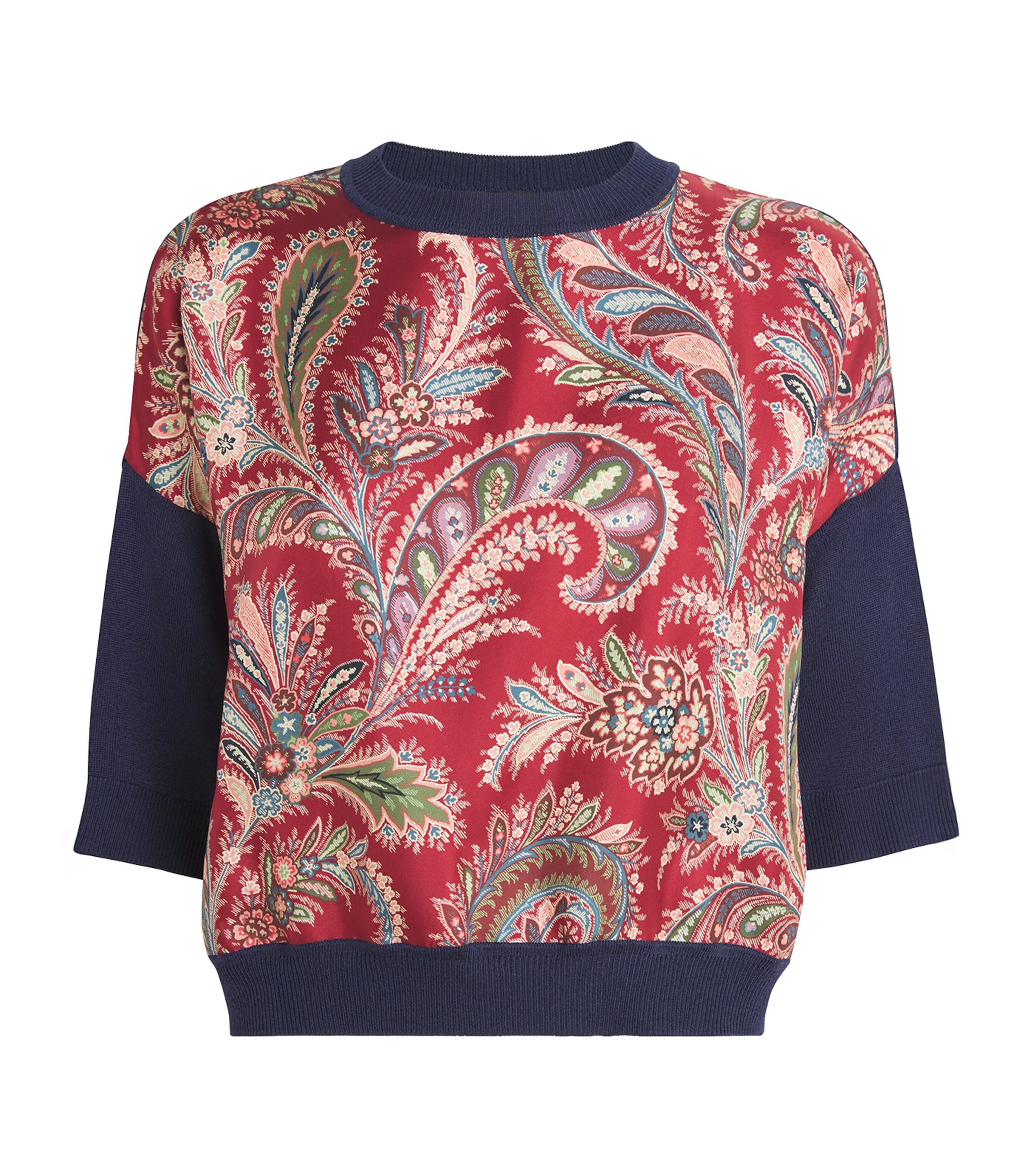 Silk-Trim Paisley Sweater