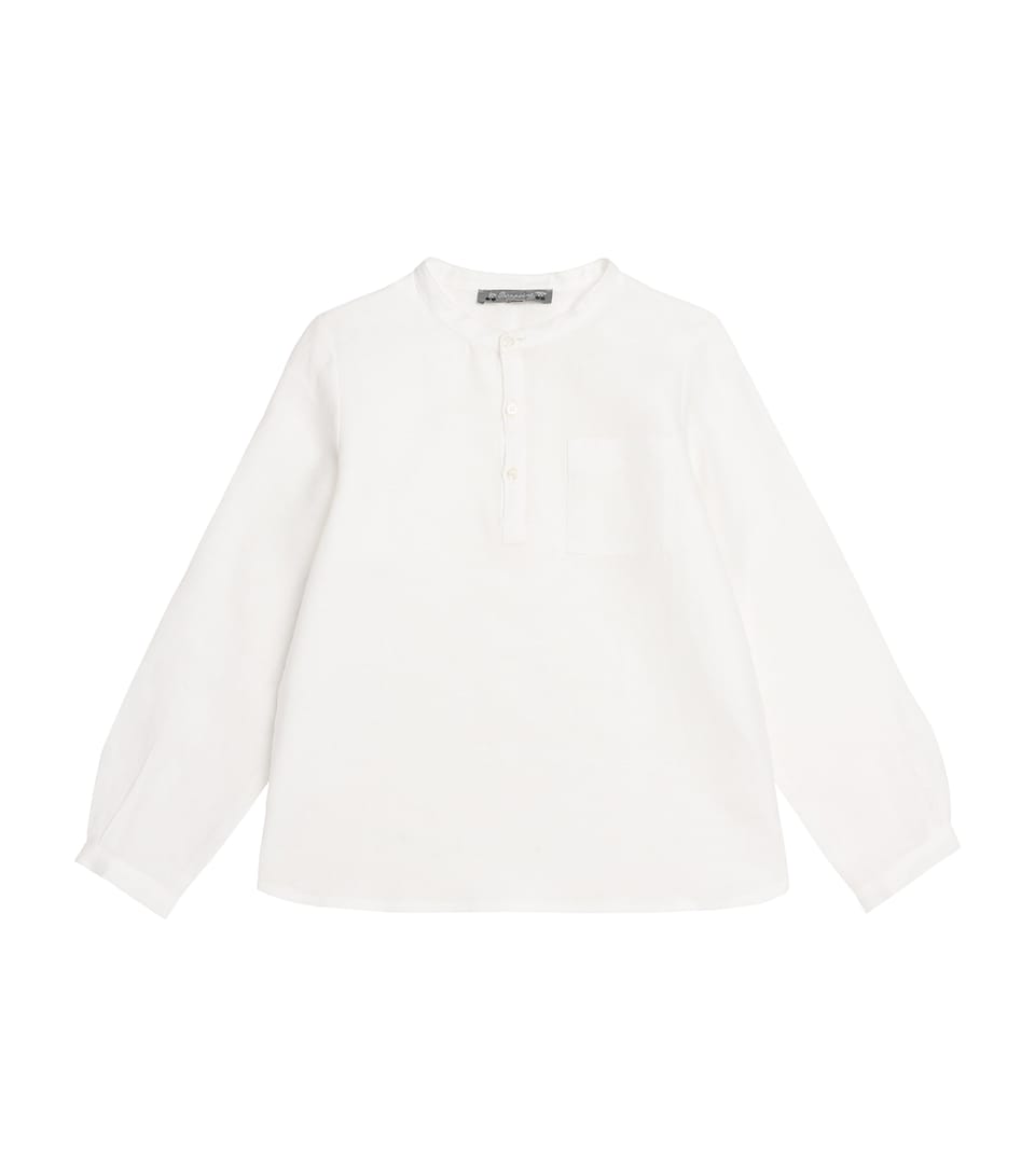 Bonpoint Linen Collarless Shirt (10-12 Years) Blanc Lait