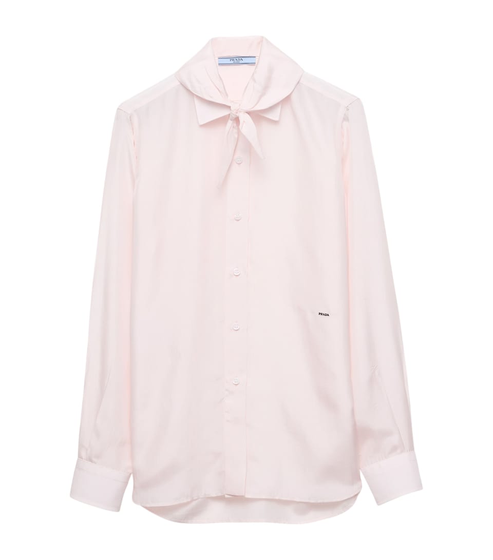 Prada Womens Silk Scarf-Neck Shirt Pink