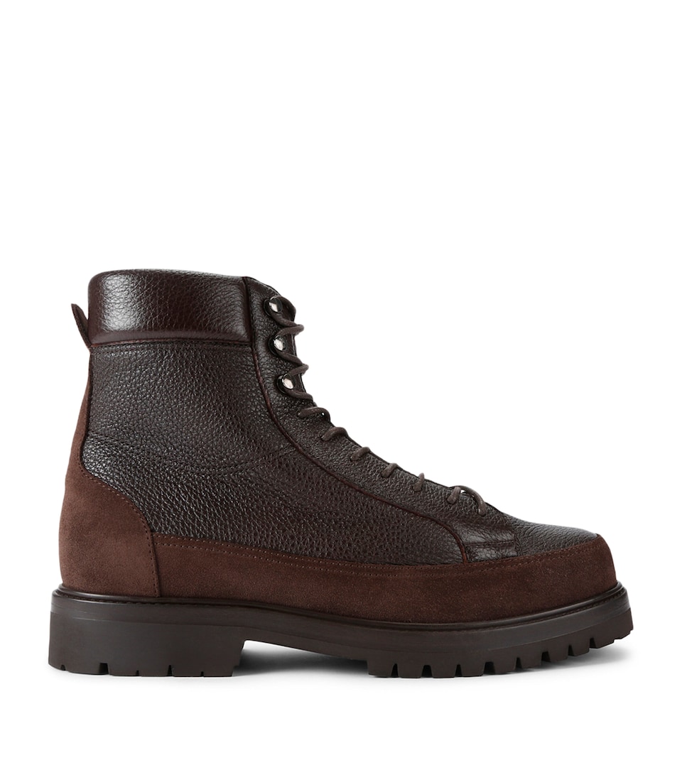 Brunello Cucinelli Leather Lace-Up Ankle Boots Dark Brown