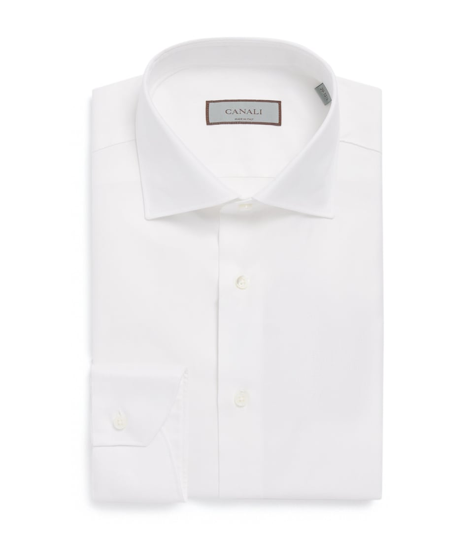 Canali Mens Cotton Herringbone Shirt White