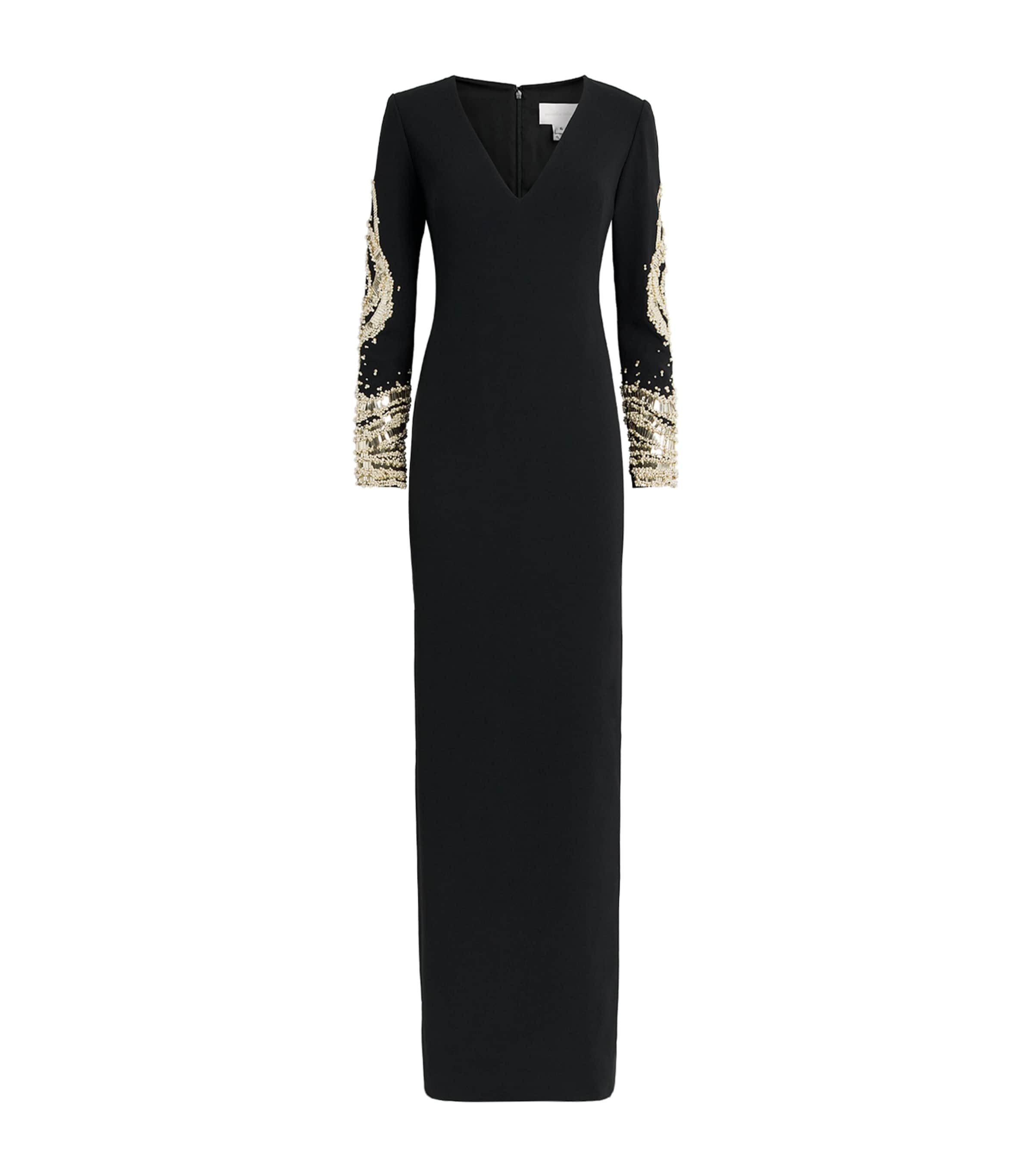 Pamella Roland Womens Embellished-Sleeve Gown Black/gold