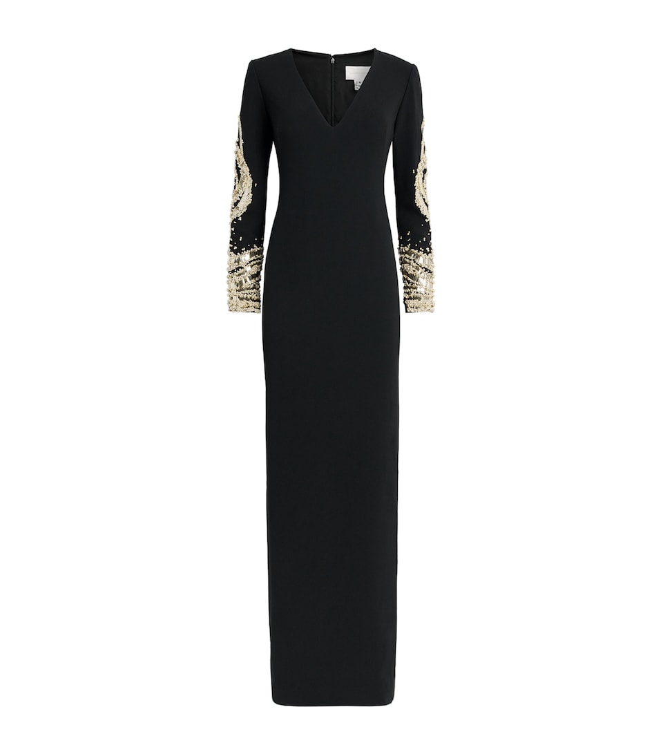 Pamella Roland Womens Embellished-Sleeve Gown Black/gold