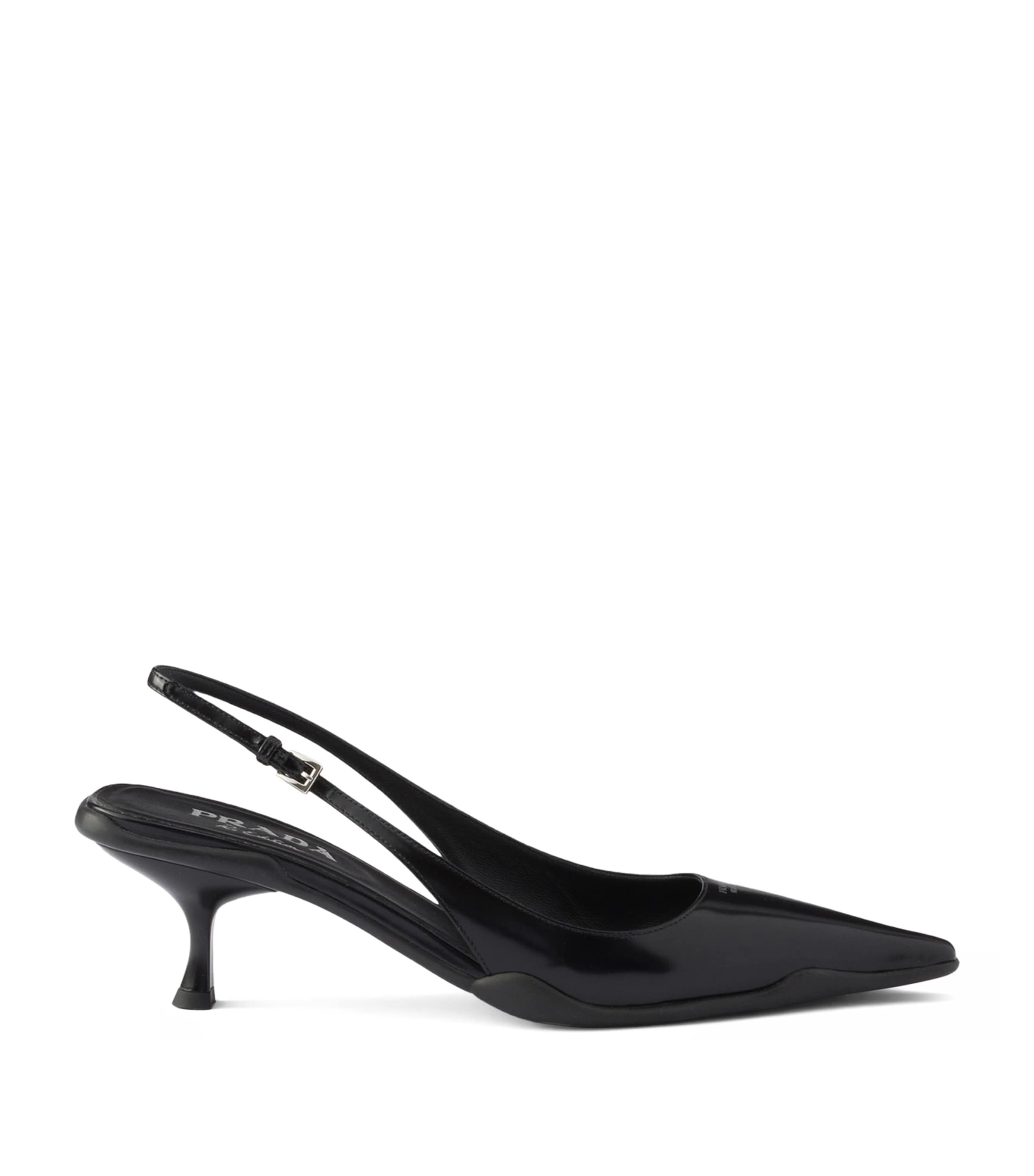 Prada Brushed Leather Slingback Pumps 55 Black