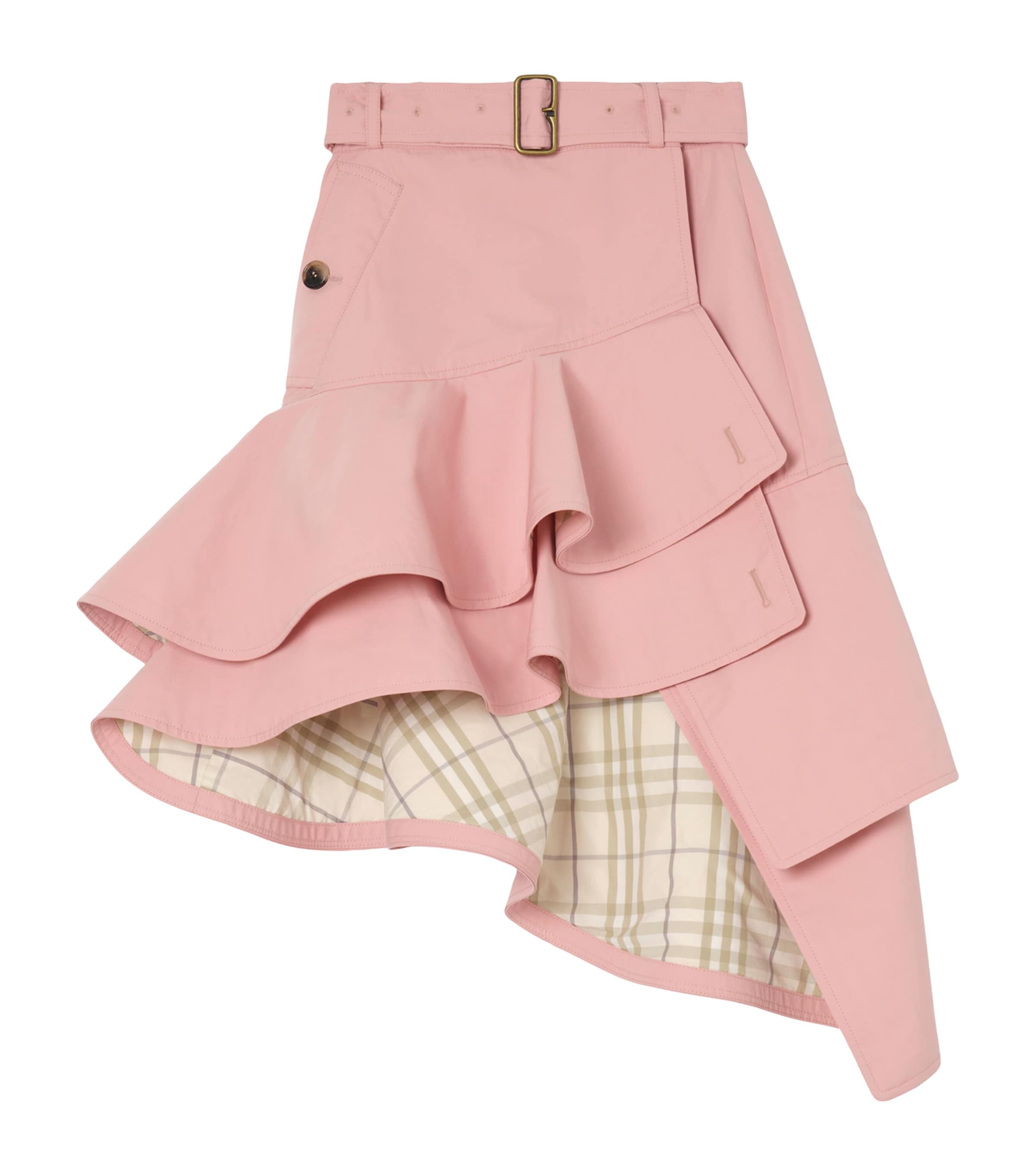 Burberry Womens Gabardine Trench Asymmetric Midi Skirt Begonia Pink