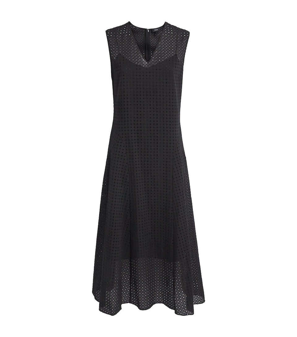 Theory Womens Broderie Anglaise V-Neck Midi Dress Black