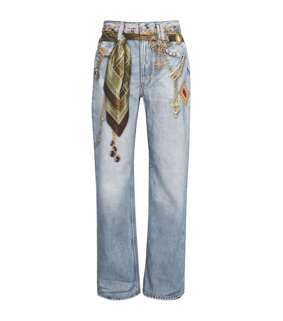 Acne Studios Womens 1981 Printed-Jewellery Wide-Leg Jeans Light Blue