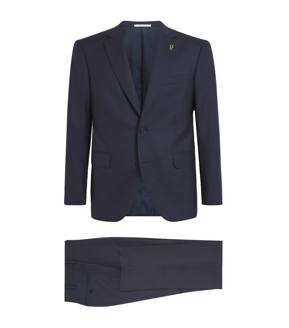 Pal Zileri Mens Wool Herringbone Vicenza 2-Piece Suit Blue